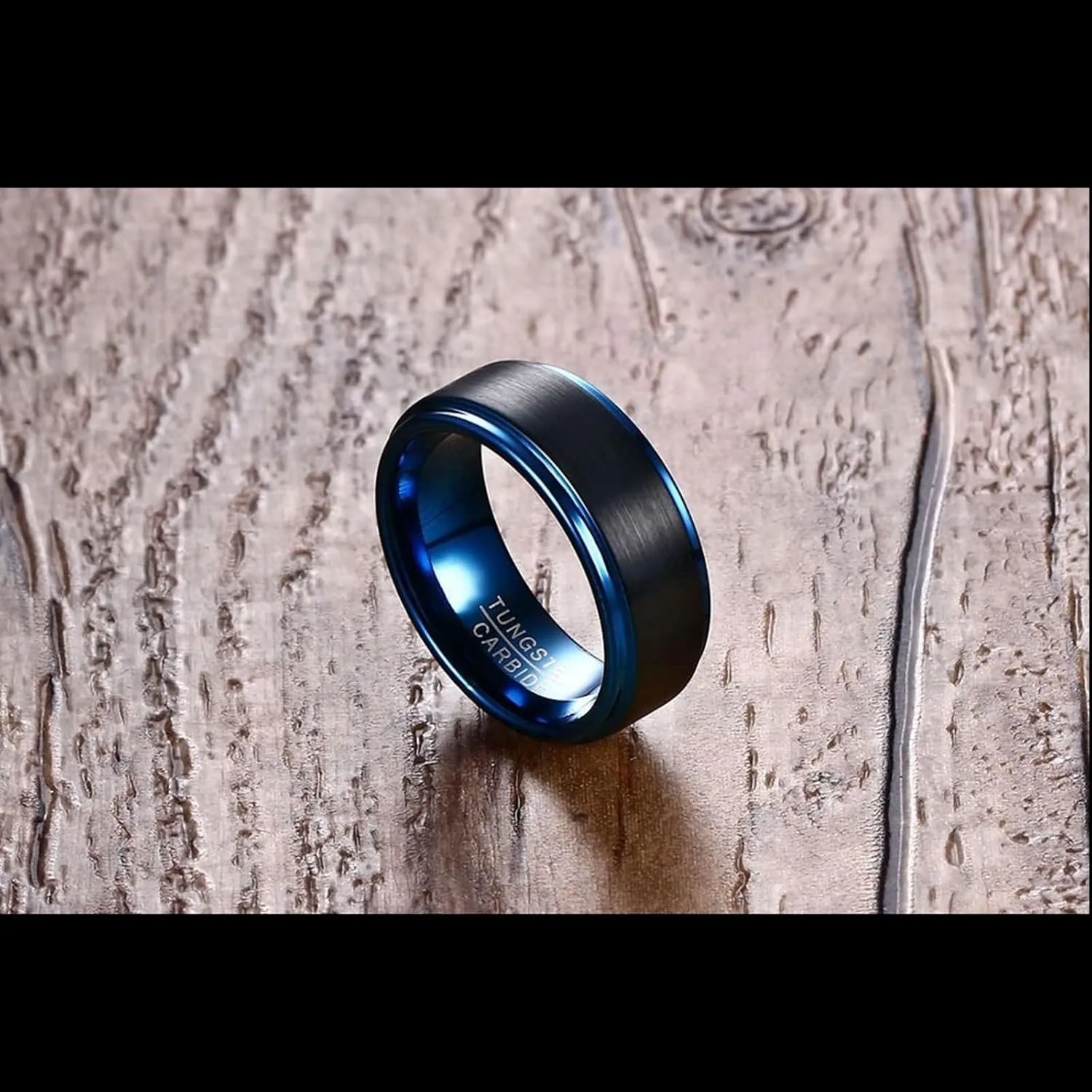 His and Her Wedding Rings Sets, Tungsten Couples Rings Promise Rings Comfort Fit Blue Brushed Ring 8mm