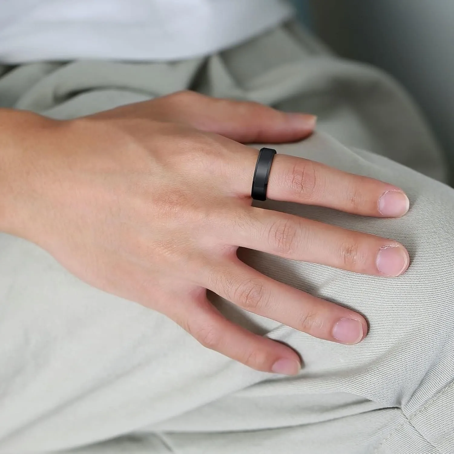 His and Hers Rings Sets, Wedding Rings Sets for Couples Tungsten Comfort Fit 6mm Black Ring Beveled Edge