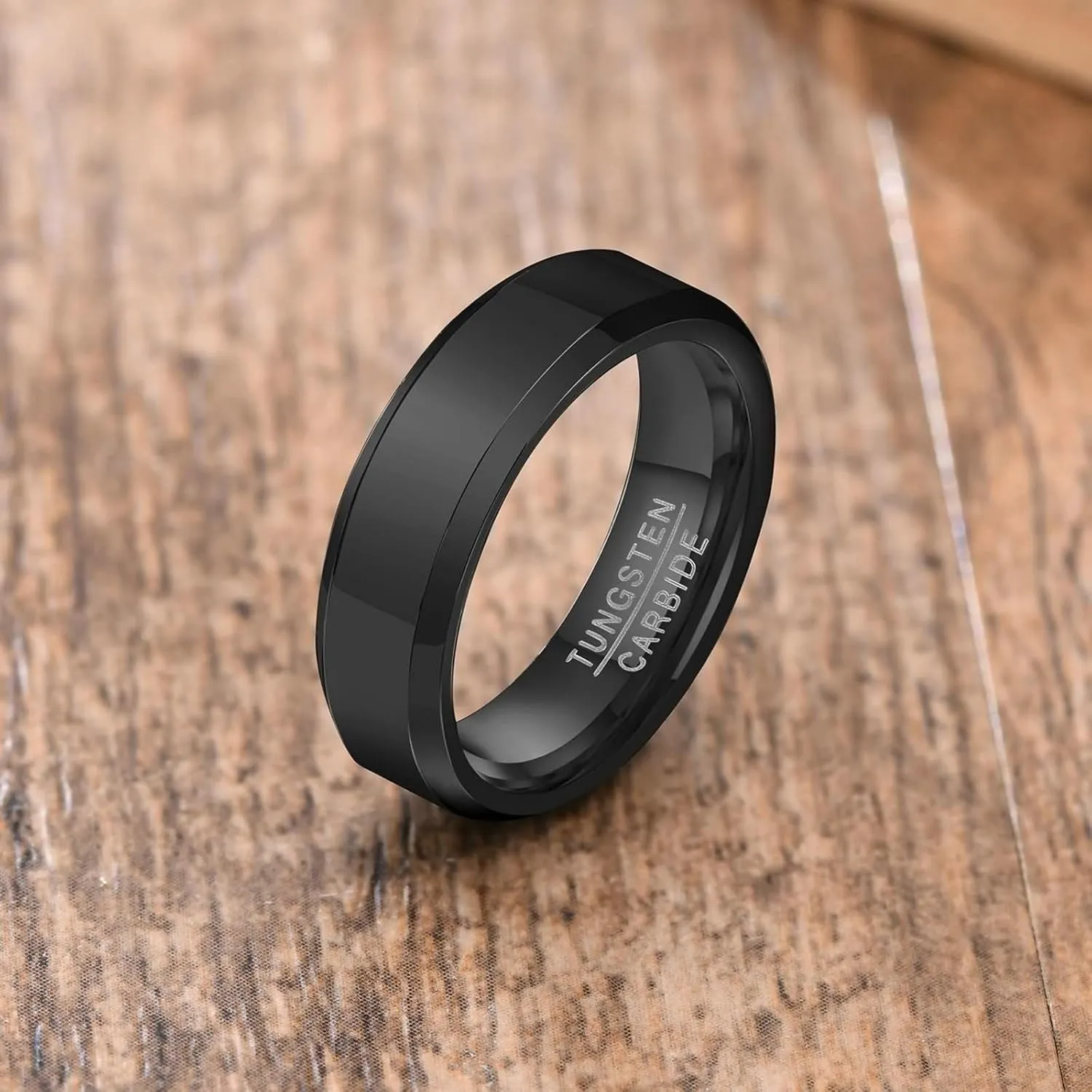His and Hers Rings Sets, Wedding Rings Sets for Couples Tungsten Comfort Fit 6mm Black Ring Beveled Edge