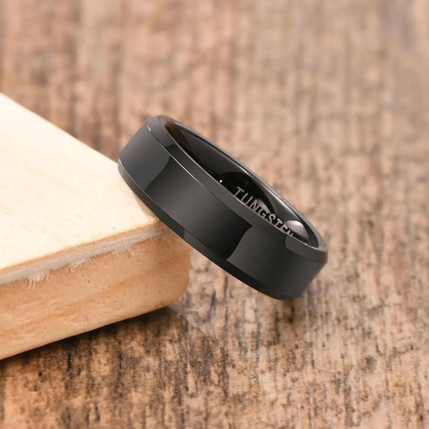 His and Hers Rings Sets, Wedding Rings Sets for Couples Tungsten Comfort Fit 6mm Black Ring Beveled Edge