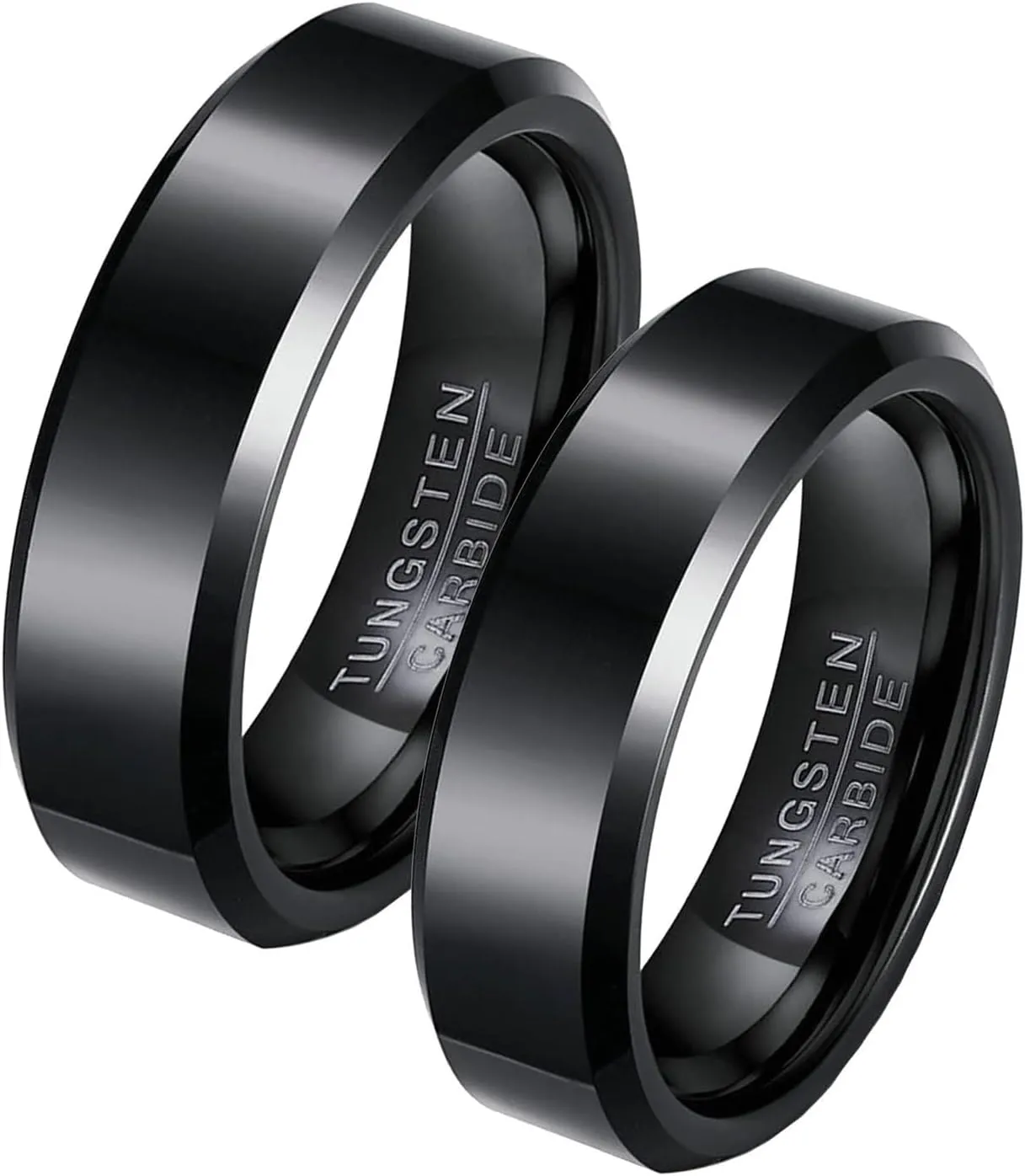 His and Hers Rings Sets, Wedding Rings Sets for Couples Tungsten Comfort Fit 6mm Black Ring Beveled Edge