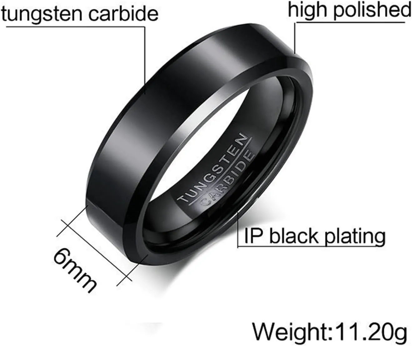 His and Hers Rings Sets, Wedding Rings Sets for Couples Tungsten Comfort Fit 6mm Black Ring Beveled Edge