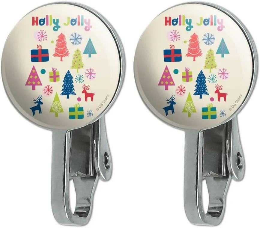 Holly Jolly Christmas Novelty Clip-On Stud Earrings