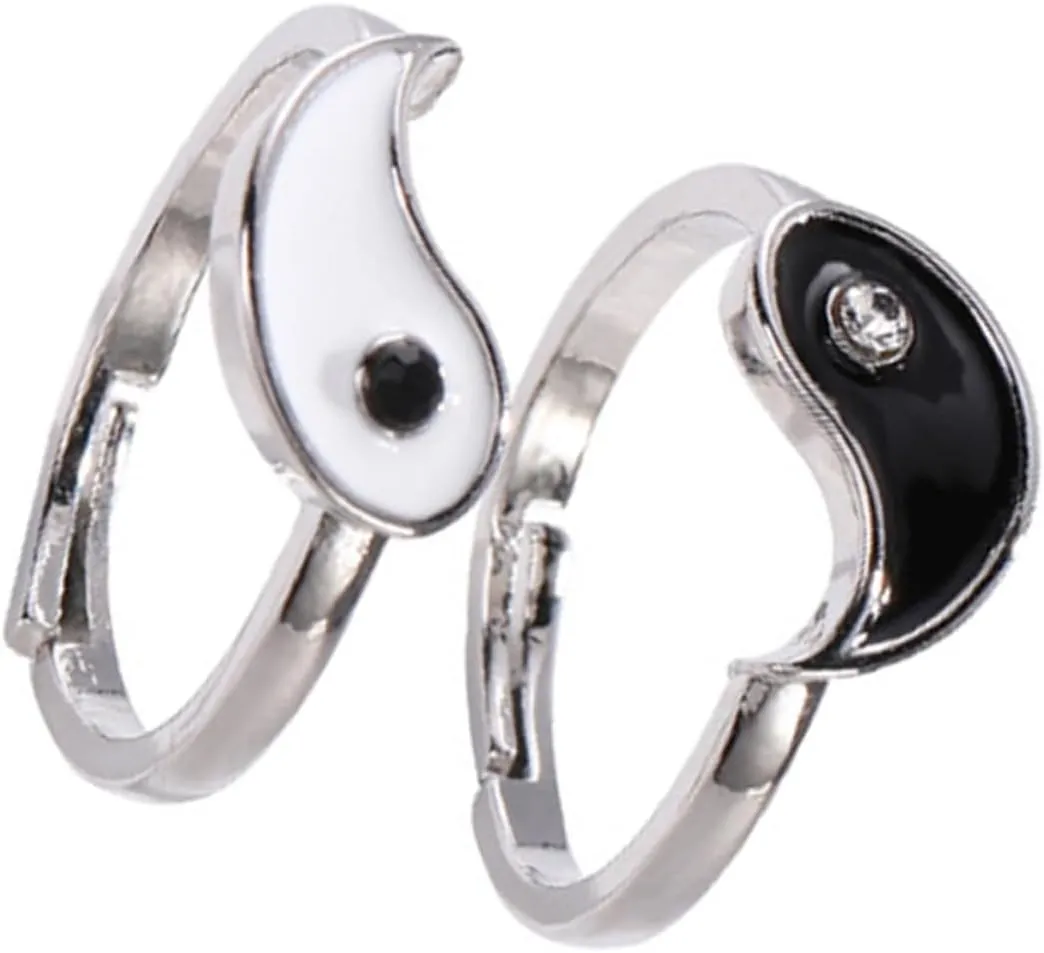 Homoyoyo Tai Chi Bagua Ring 2pcs Open Adjustable Statement Ring Matching Jewelry for Couples