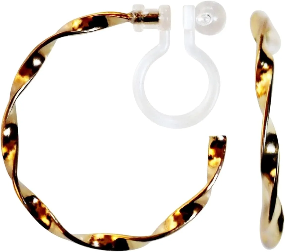 Hoop Invisible Clip On Earrings for Women Not Pierced Gold 18mm Twisted Hoop Comfortable Clip On Earrings Miyabi Grace