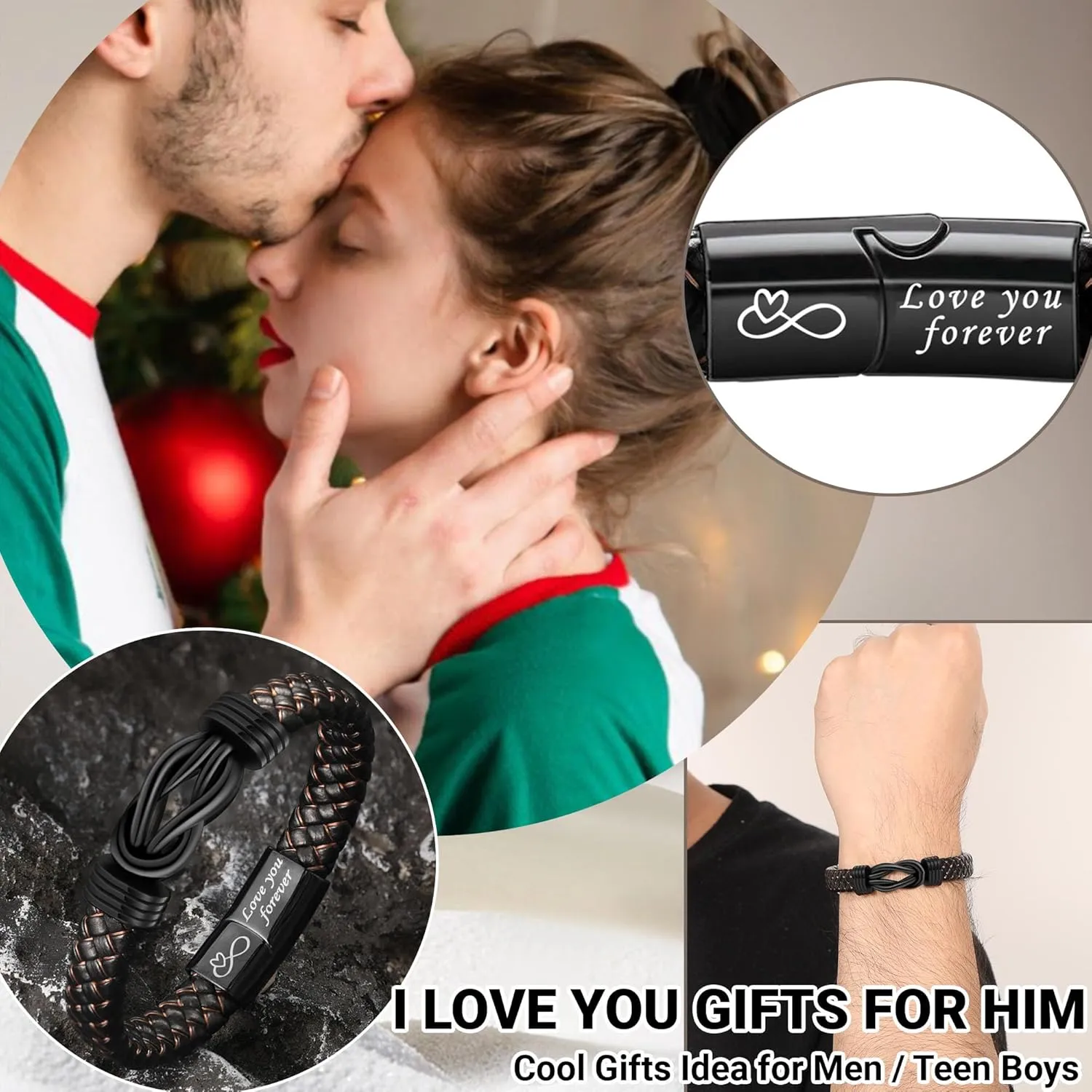I Love You Gifts for Him Leather Bracelet for Men Knot Infinity Bracelets Valentines Day Gift for Husband Boyfriend Dad Son Grandson Anniversary Birthday Jewelry Graduation Gifts for Him 2024
