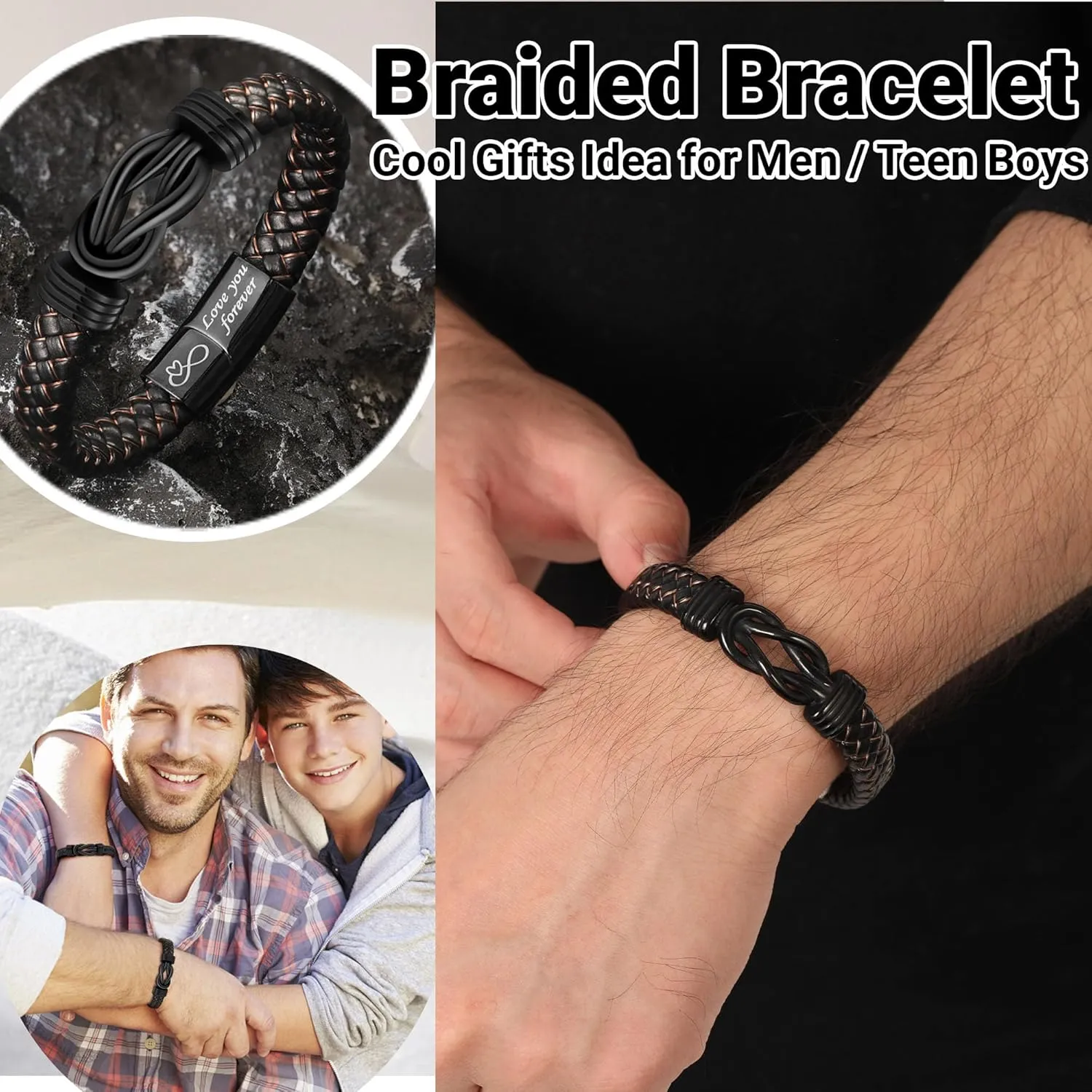 I Love You Gifts for Him Leather Bracelet for Men Knot Infinity Bracelets Valentines Day Gift for Husband Boyfriend Dad Son Grandson Anniversary Birthday Jewelry Graduation Gifts for Him 2024
