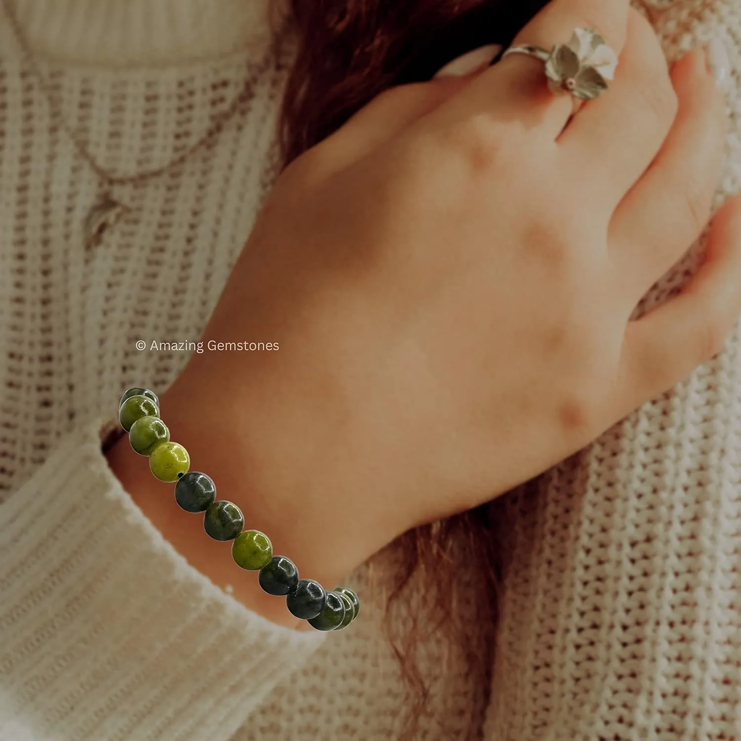 Jade Bracelet for Women Men's Gifts - Green Jade Protection Healing Crystal Bracelet - 8mm Gemstone Beaded Adjustable Bracelet Pulseras Para Hombres Mujer Stocking Stuffers