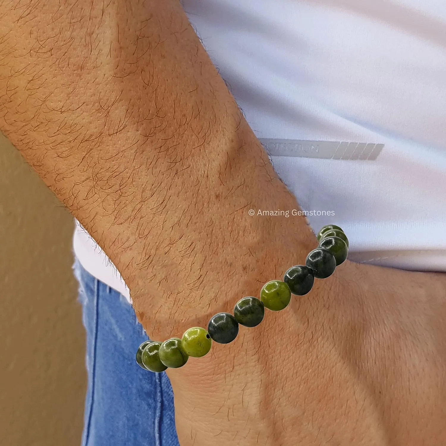 Jade Bracelet for Women Men's Gifts - Green Jade Protection Healing Crystal Bracelet - 8mm Gemstone Beaded Adjustable Bracelet Pulseras Para Hombres Mujer Stocking Stuffers