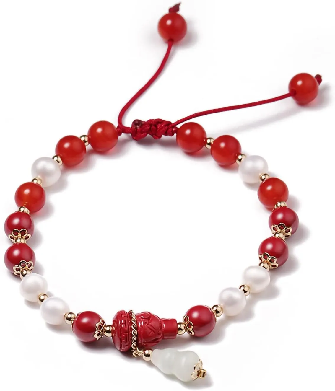 Jade bracelet for womenbeaded jade braceletPersonalized Beaded Bracelets for Women, Adjustable Braided String Fashion Good Luck Cinnabar Beads Friendship Jewelry Accessories Jade Gourd Pendant Prote