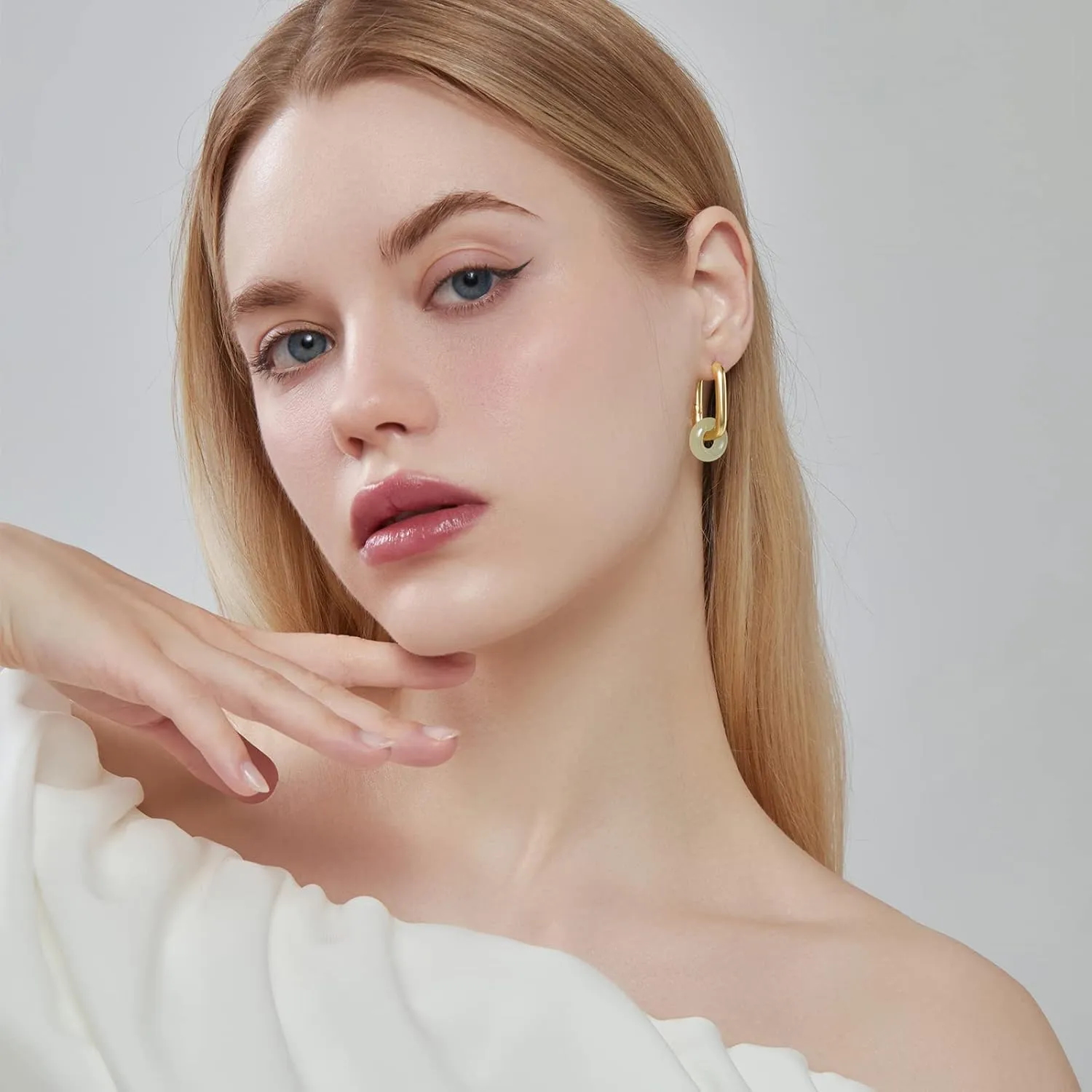 Jade Green Donut Earrings Gold for Women Hoop Earrings Good Luck Jewelry Birthday Gift