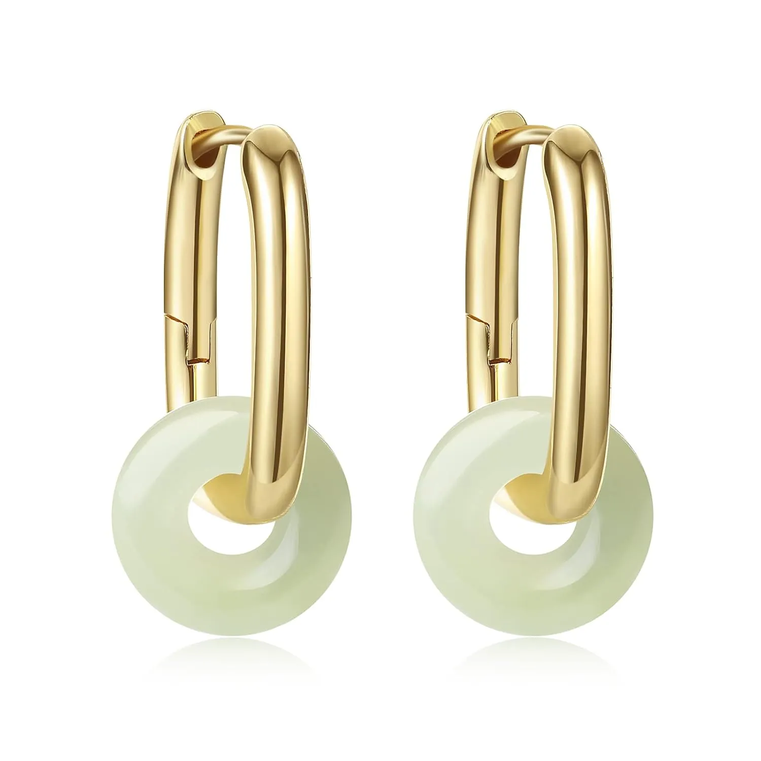 Jade Green Donut Earrings Gold for Women Hoop Earrings Good Luck Jewelry Birthday Gift