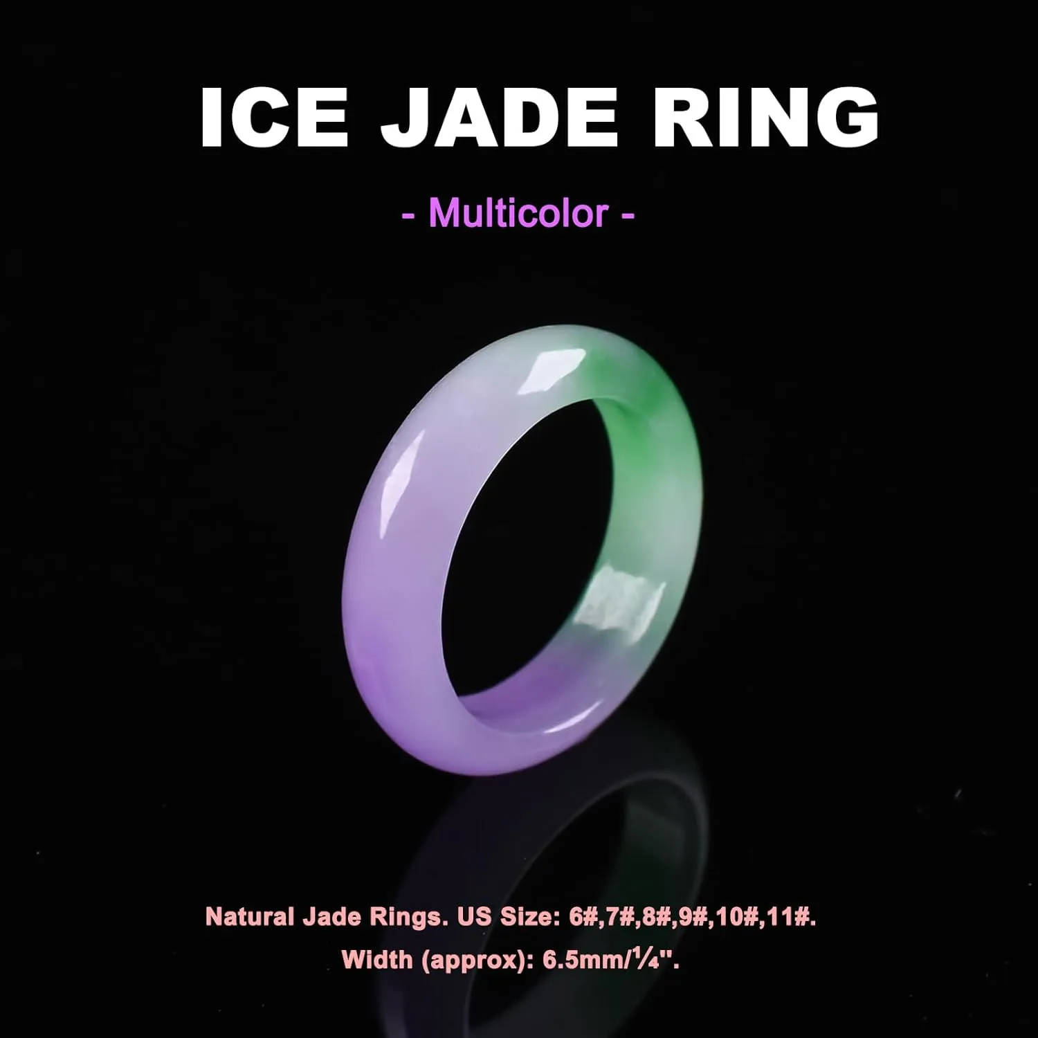 Jade Ring for Women, Lavender Ice Jade Band Ring 100% Real Stone Natural Jade Jewelry Crafts Gifts for Women,Size (6-11)