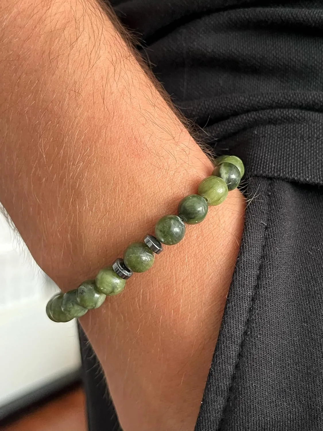 JADE Unisex Bead Bracelet with Hematite Accents - Premium A Grade Natural Stones for Healing, CALM and BALANCE. Meaningful YOGA and Healing bracelet. Gift for Him, Gift for Her