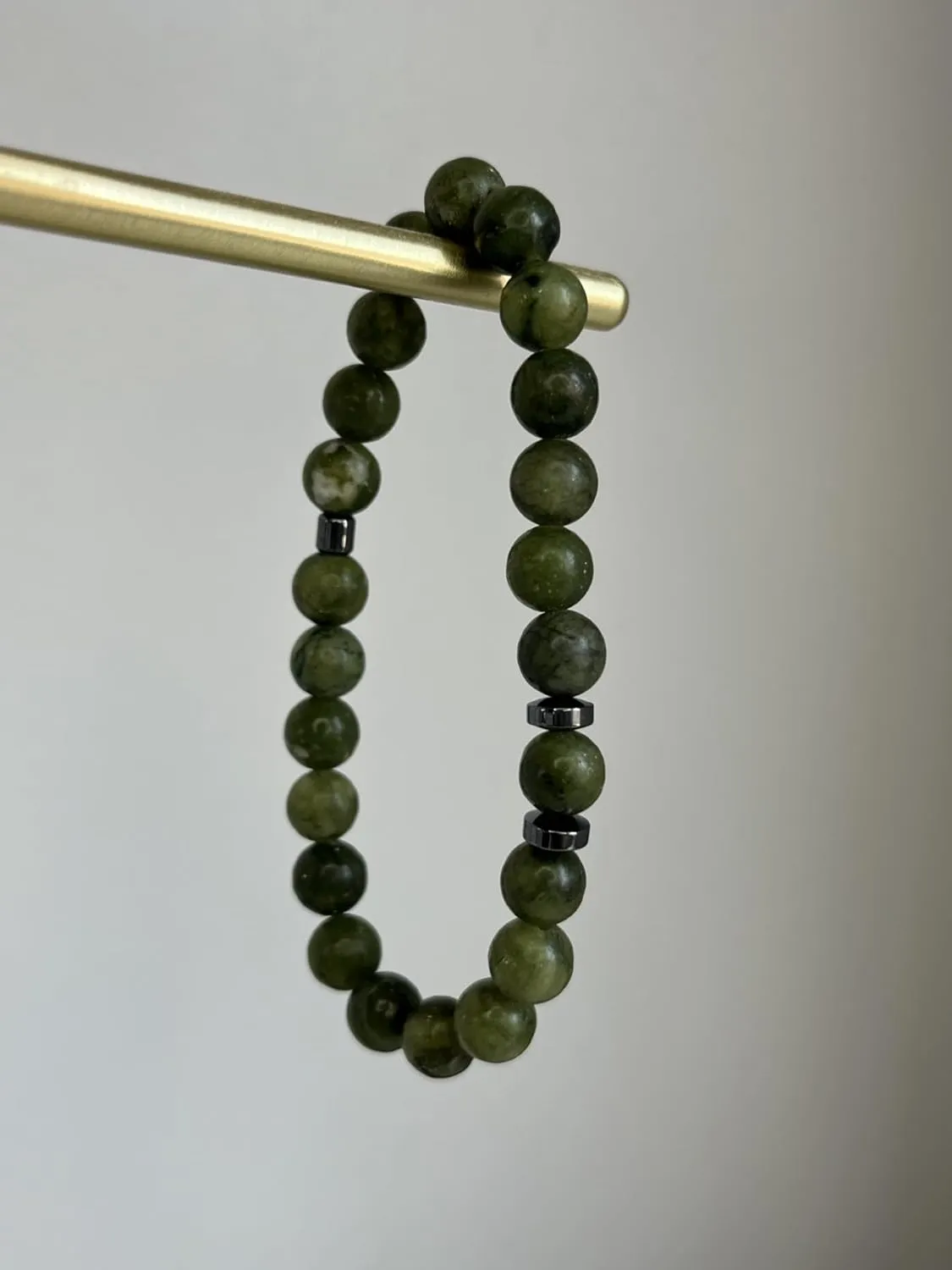 JADE Unisex Bead Bracelet with Hematite Accents - Premium A Grade Natural Stones for Healing, CALM and BALANCE. Meaningful YOGA and Healing bracelet. Gift for Him, Gift for Her