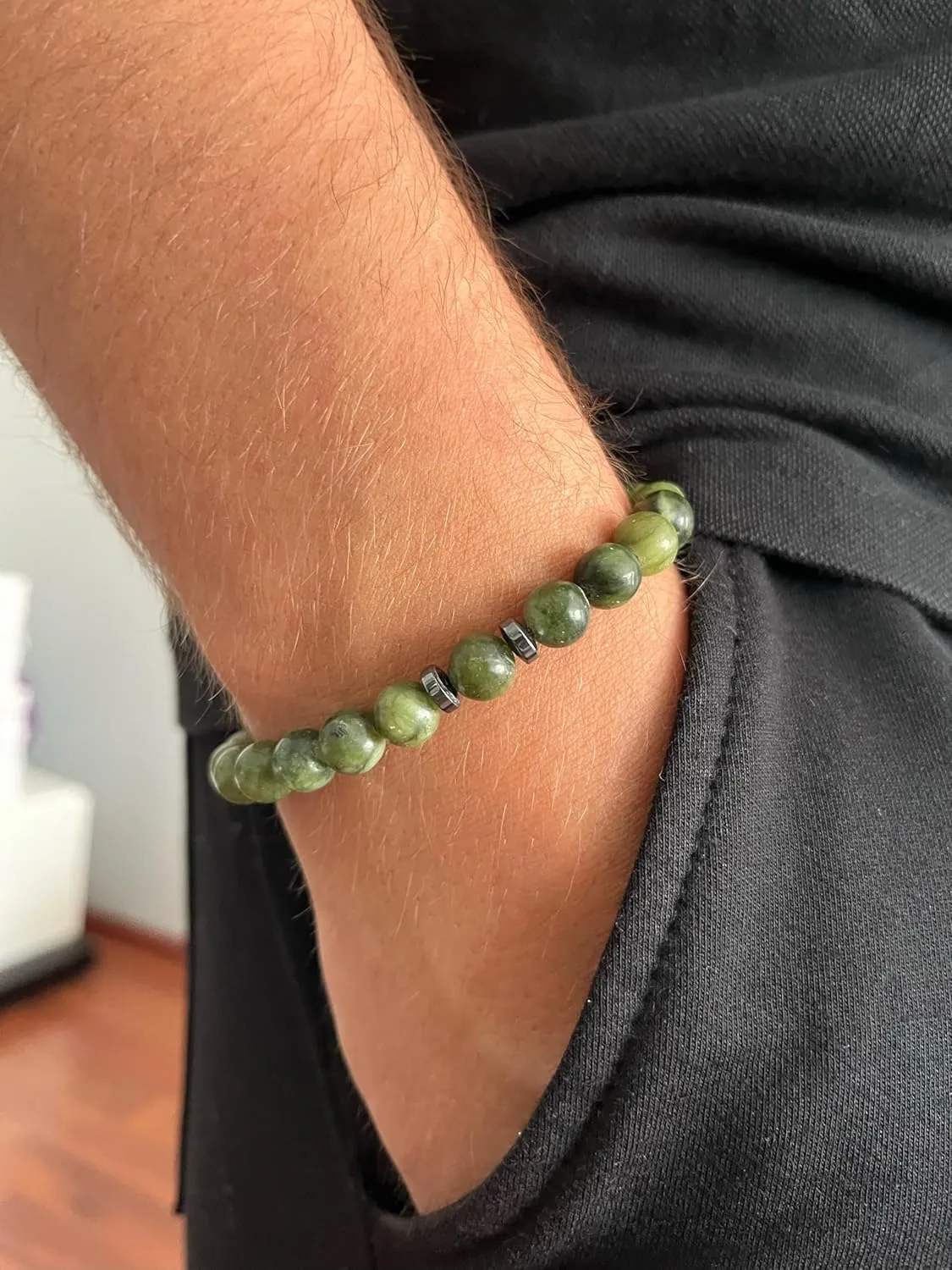 JADE Unisex Bead Bracelet with Hematite Accents - Premium A Grade Natural Stones for Healing, CALM and BALANCE. Meaningful YOGA and Healing bracelet. Gift for Him, Gift for Her