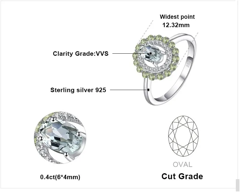 JewelryPalace Luxury Oval 1.5ct Genuine Peridot Green Amethyst Halo Rings for Women, 14k White Yellow Rose Gold Plated 925 Sterling Silver Promise Ring for Her, Natural Gemstone Jewelry Sets