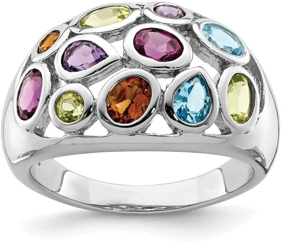JewelryWeb 925 Sterling Silver Polished Multi colored-Multi Gemstone Ring Band Style-Ring for Women
