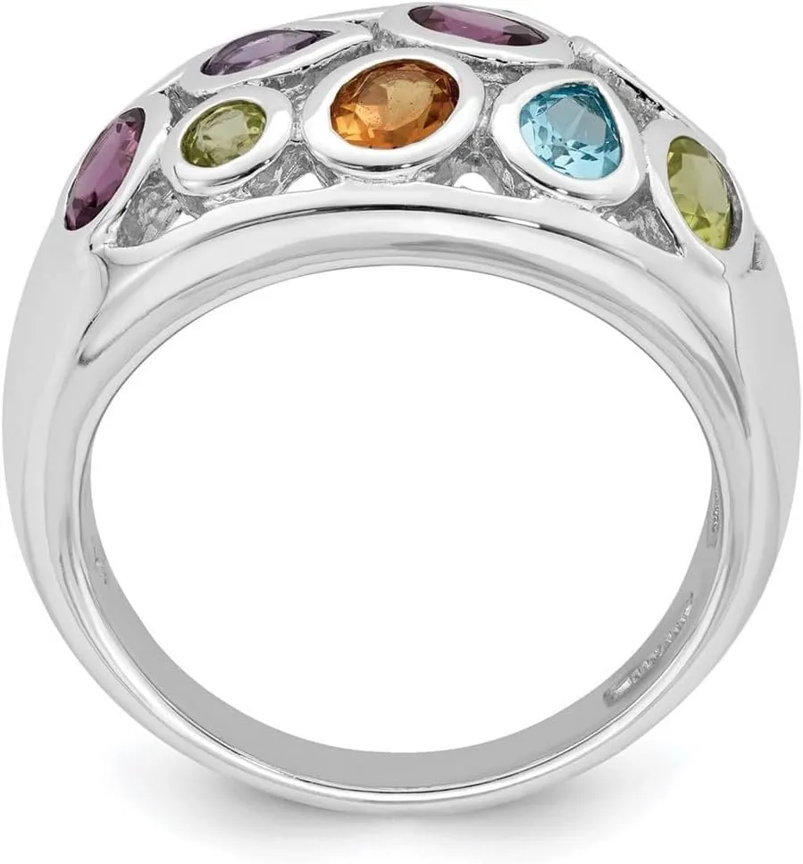 JewelryWeb 925 Sterling Silver Polished Multi colored-Multi Gemstone Ring Band Style-Ring for Women