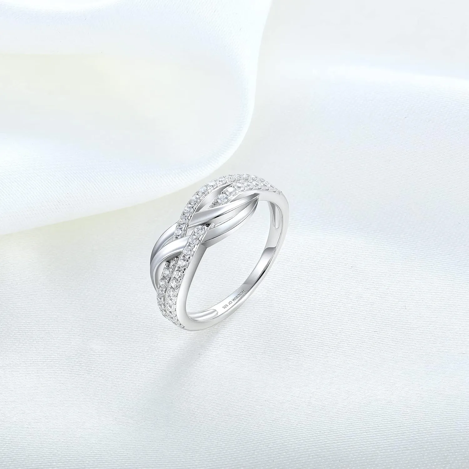 JO WISDOM Women Celtic Knot Rings,Criss-Cross X Shape Promise Rings for Women with Cubic Zirconia,925 Sterling Silver Rings