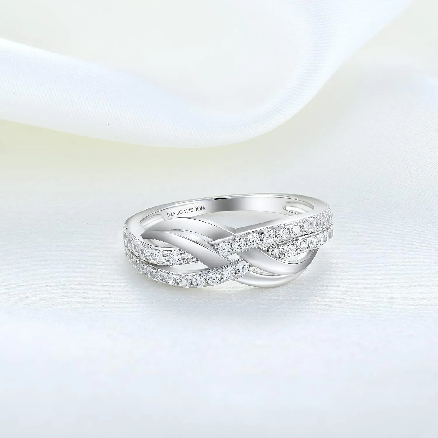 JO WISDOM Women Celtic Knot Rings,Criss-Cross X Shape Promise Rings for Women with Cubic Zirconia,925 Sterling Silver Rings