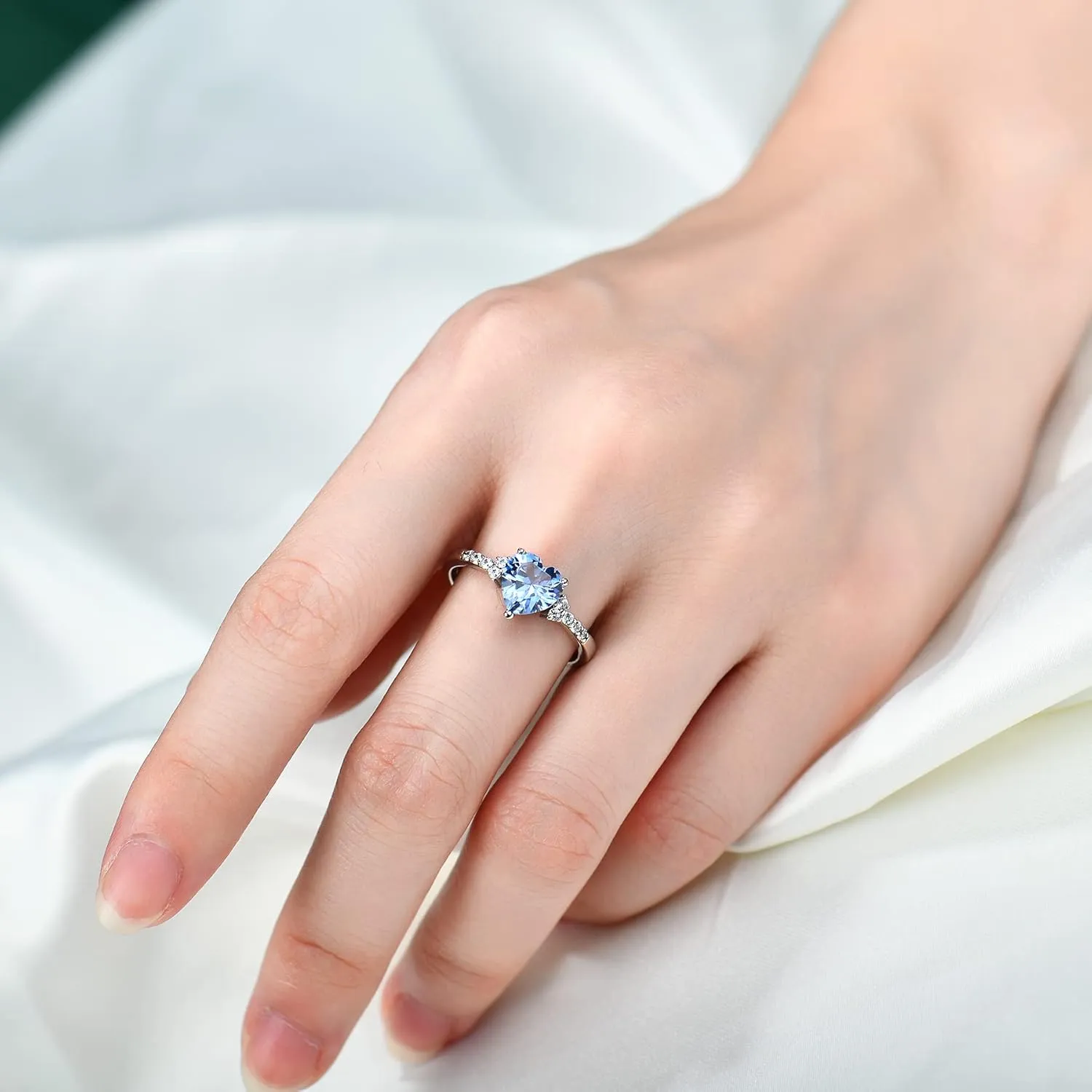 JO WISDOM Women Rings,925 Sterling Silver Heart Shaped Promise Engagement Rings for Women with 7.5mm 5A Cubic Zirconia Statement Rings for Women