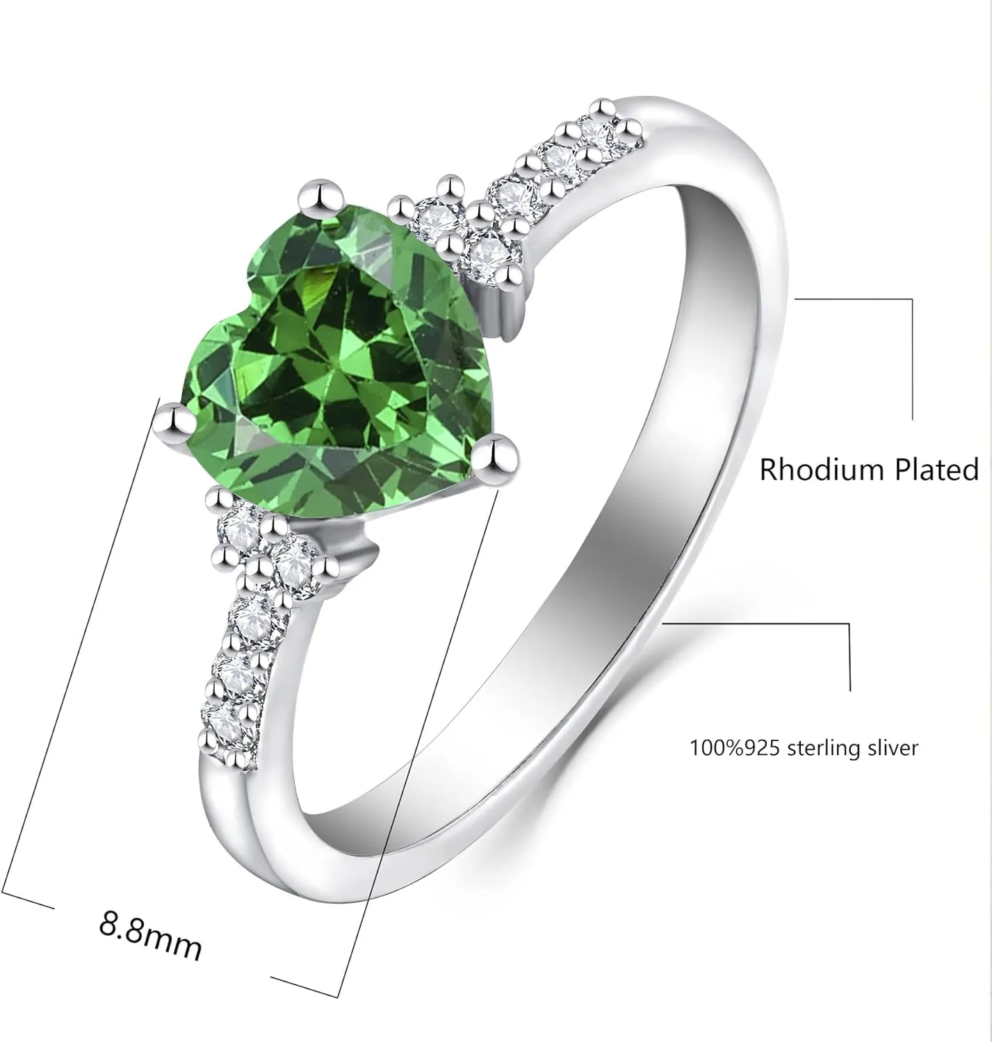 JO WISDOM Women Rings,925 Sterling Silver Heart Shaped Promise Engagement Rings for Women with 7.5mm 5A Cubic Zirconia Statement Rings for Women