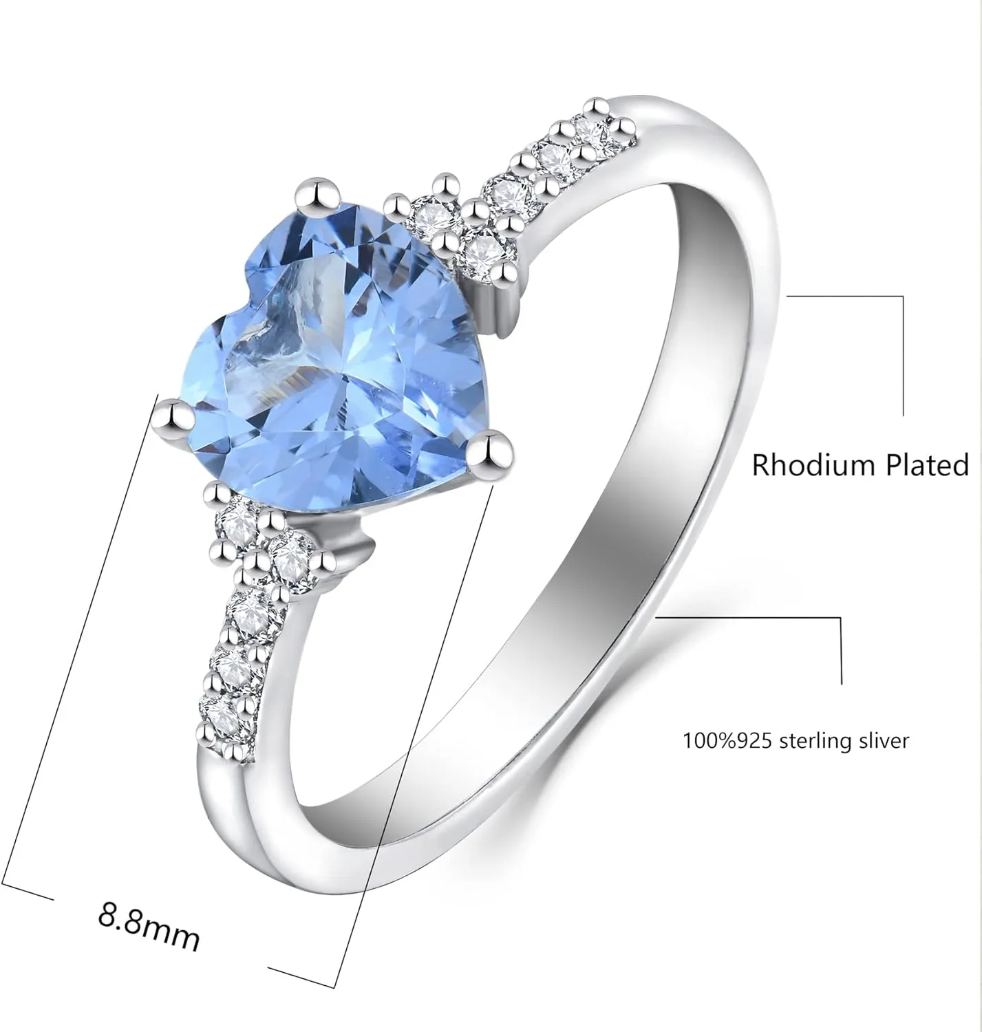 JO WISDOM Women Rings,925 Sterling Silver Heart Shaped Promise Engagement Rings for Women with 7.5mm 5A Cubic Zirconia Statement Rings for Women