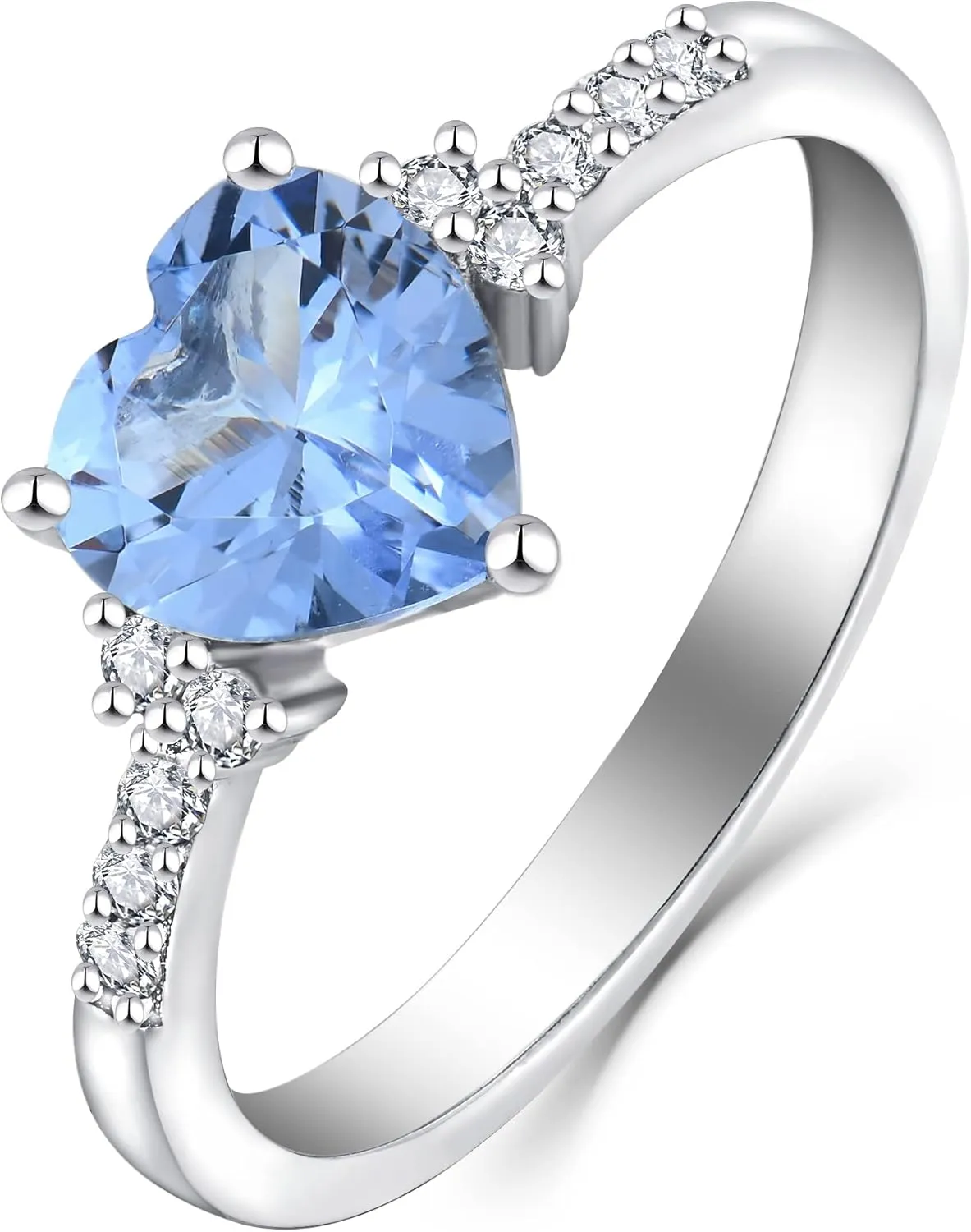 JO WISDOM Women Rings,925 Sterling Silver Heart Shaped Promise Engagement Rings for Women with 7.5mm 5A Cubic Zirconia Statement Rings for Women
