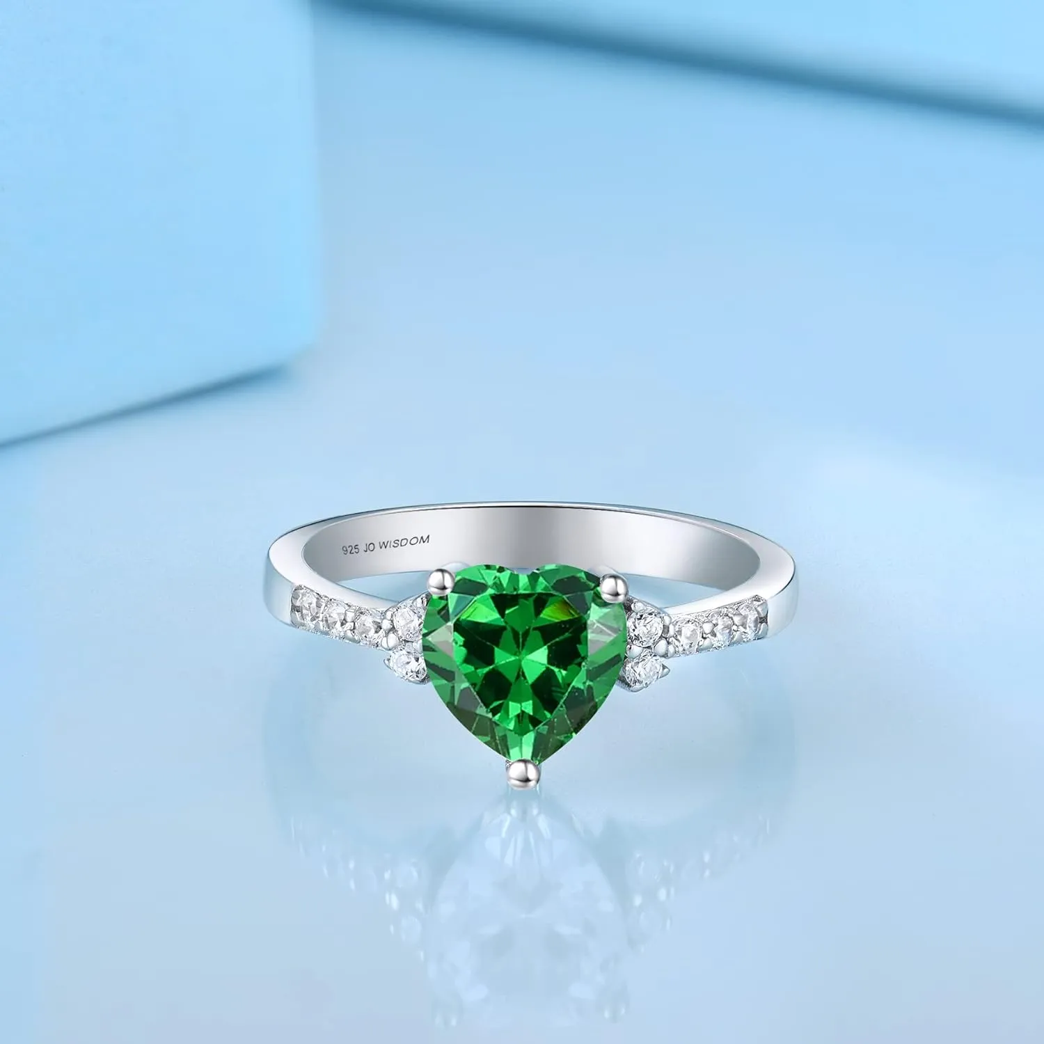 JO WISDOM Women Rings,925 Sterling Silver Heart Shaped Promise Engagement Rings for Women with 7.5mm 5A Cubic Zirconia Statement Rings for Women