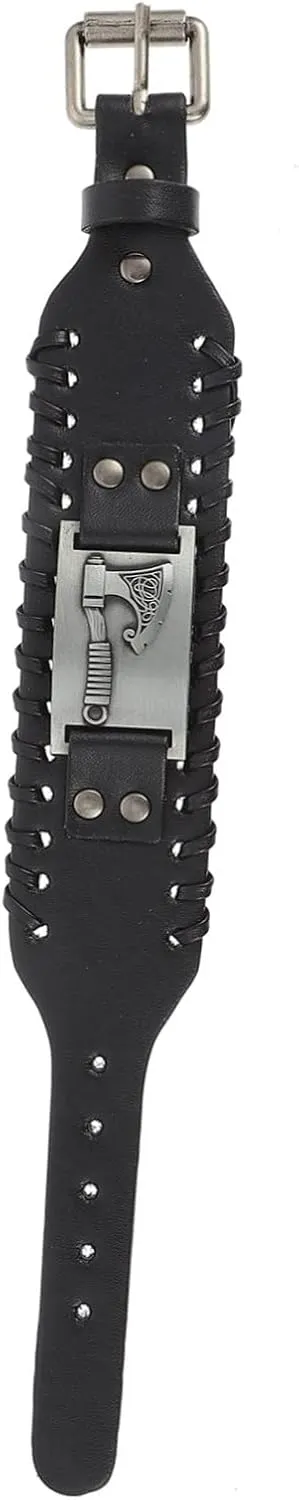 KESYOO Men Wide Woven Leather Bracelet Viking Style Charm Wristband Antique Stylish Cuff for Casual Wear
