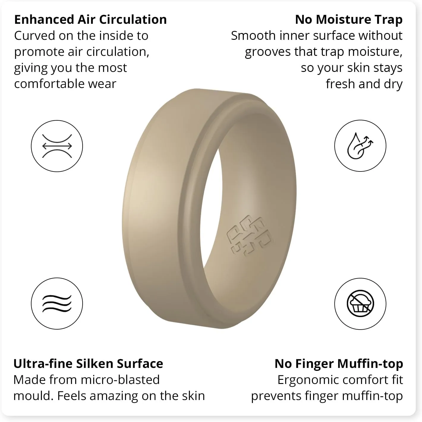 Knot Theory Breathable Silicone Ring for Men - Durable Step Edge Comfort Fit 8mm Bandwidth Size 8, 9, 10, 11, 12, 13, 14