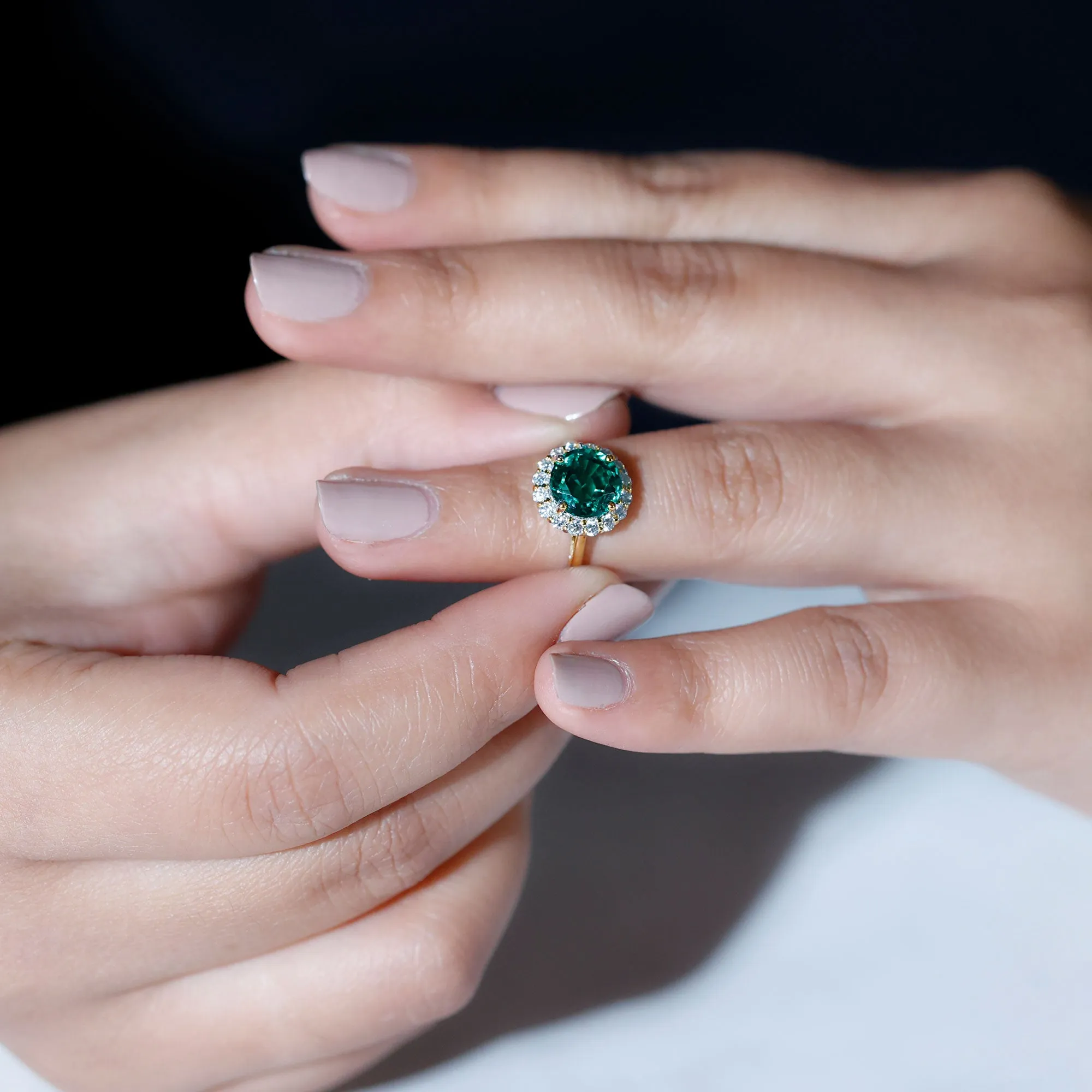 Lab Grown Emerald Halo Ring with Diamond