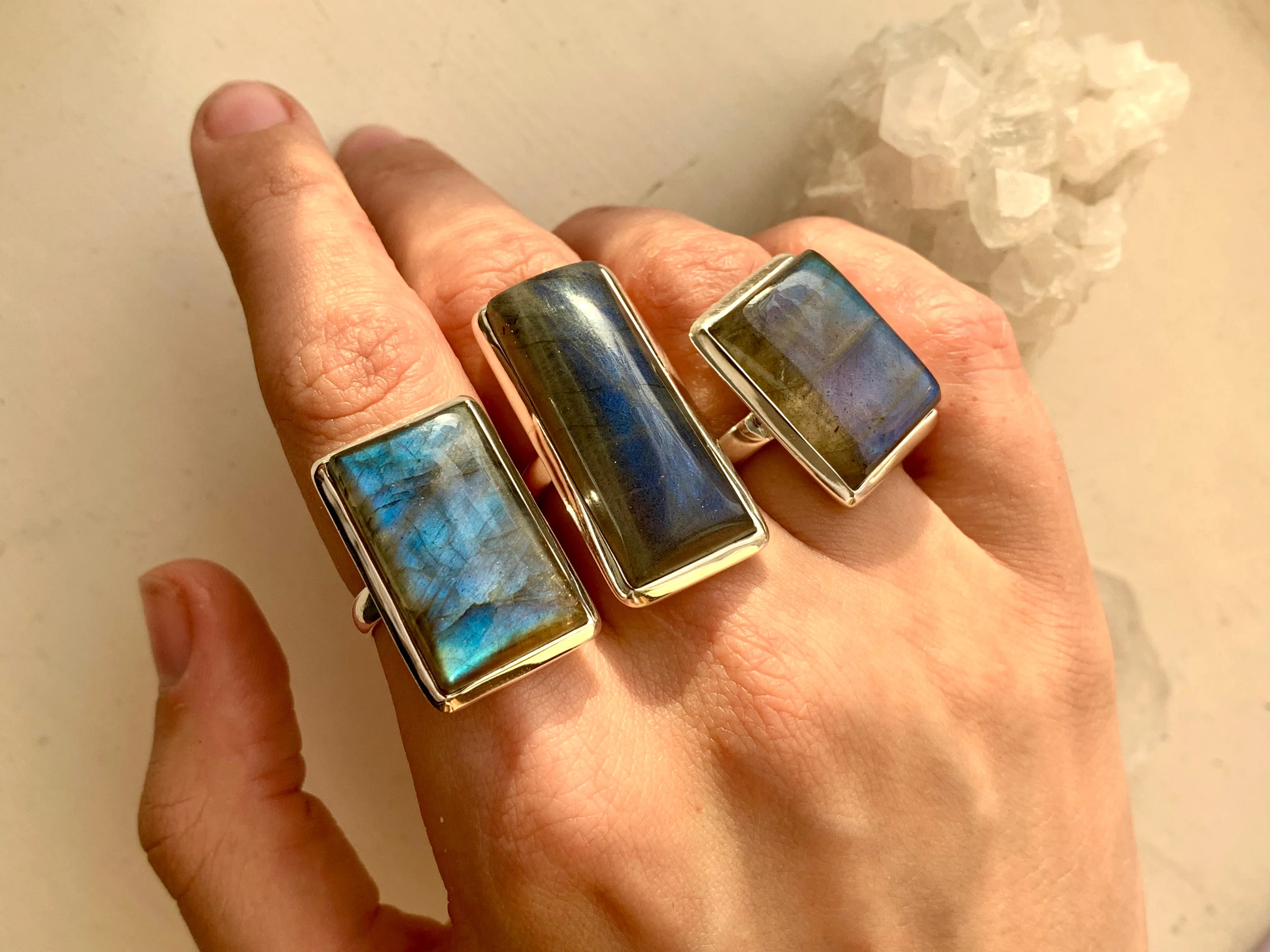 Labradorite Akoni Ring - Sharp Rectangle`(US 8)