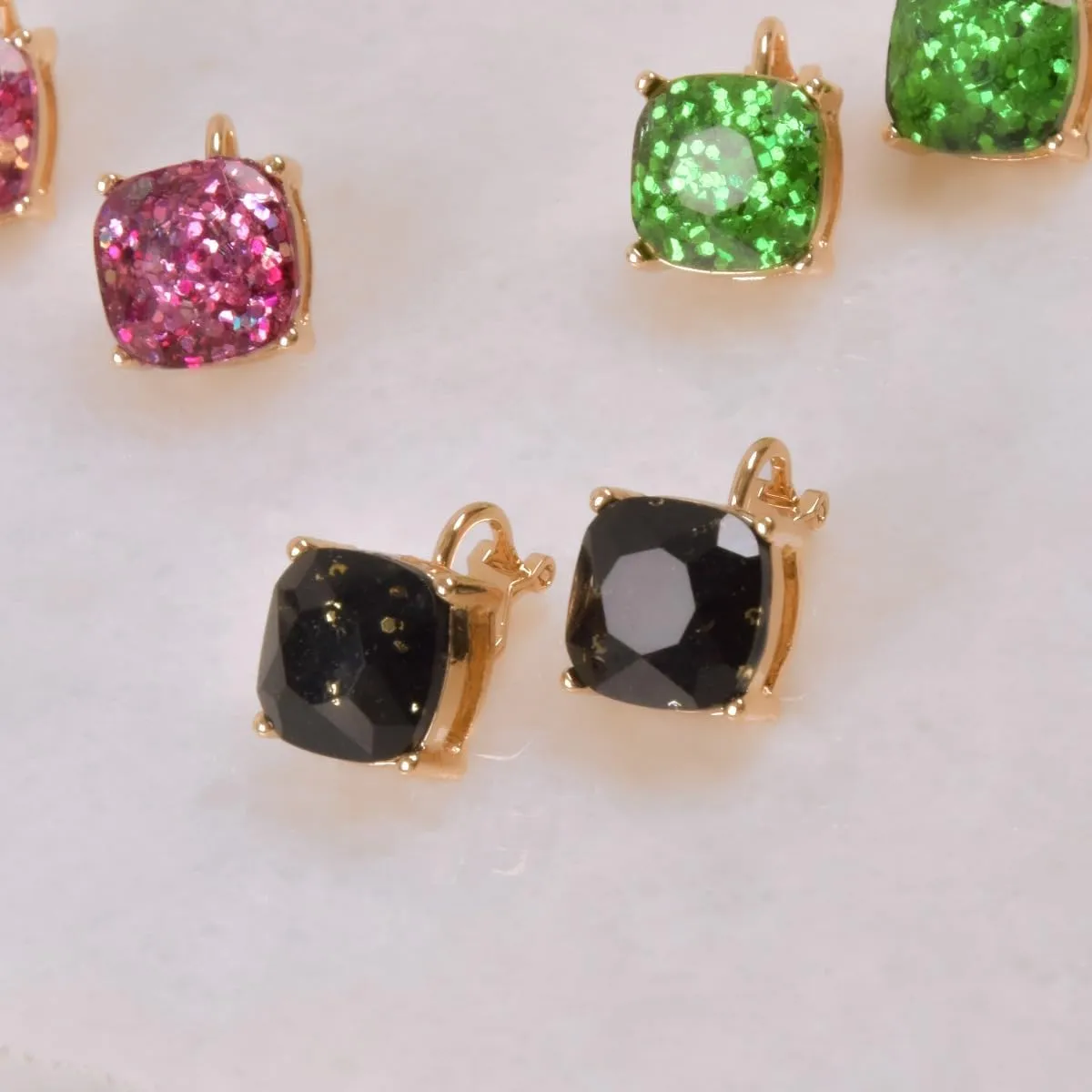 Large Square Clip On Earrings for Women - Comfortable Non Pierced Earrings for Women in Gold Tone, Statement Clip-On Studs