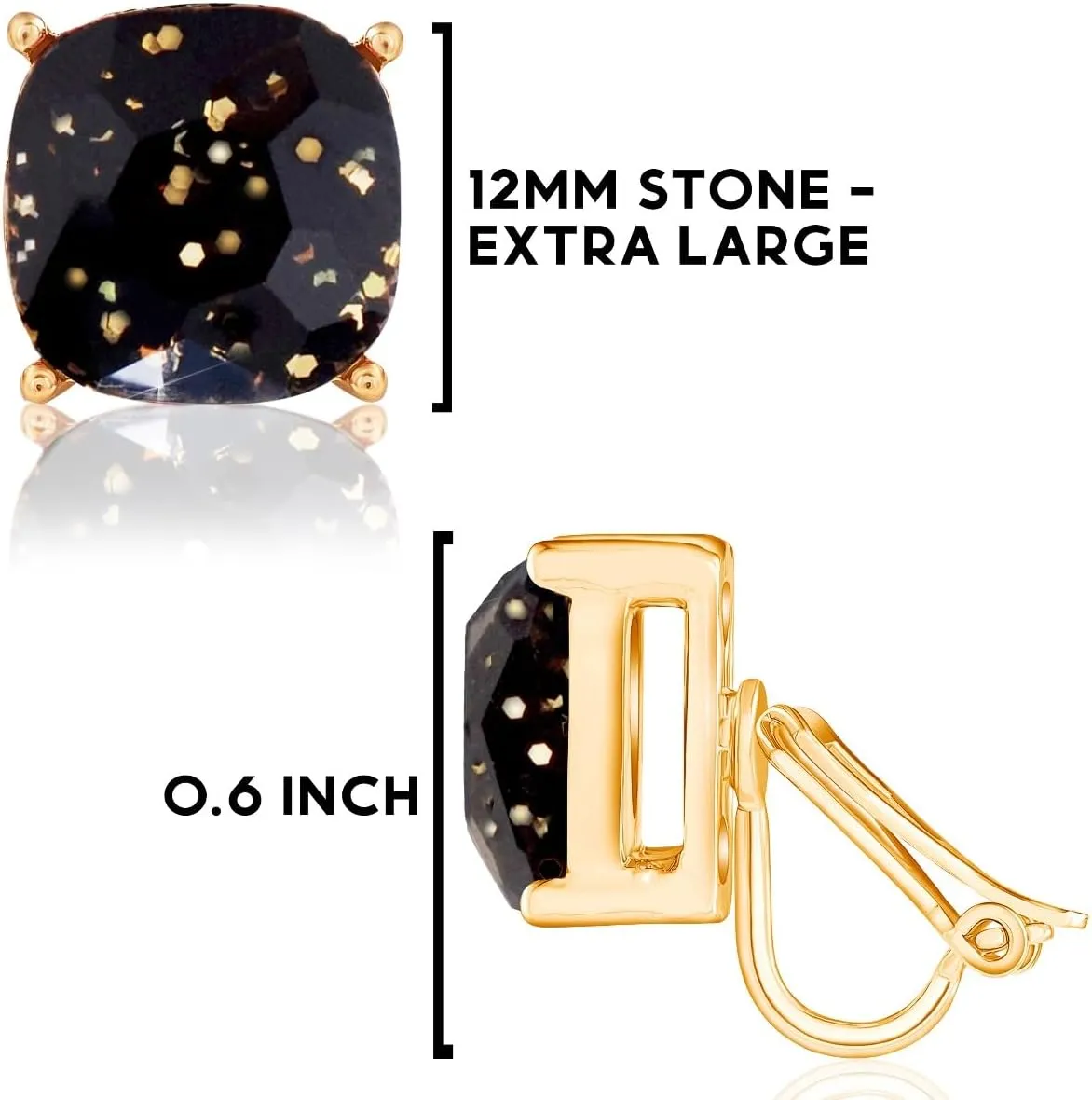 Large Square Clip On Earrings for Women - Comfortable Non Pierced Earrings for Women in Gold Tone, Statement Clip-On Studs