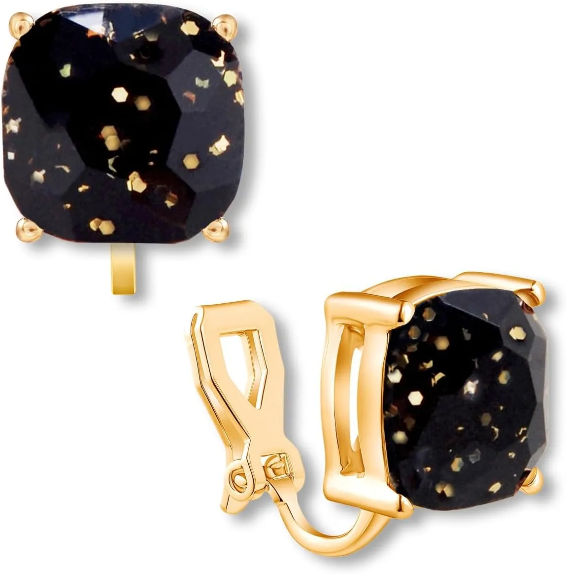 Large Square Clip On Earrings for Women - Comfortable Non Pierced Earrings for Women in Gold Tone, Statement Clip-On Studs