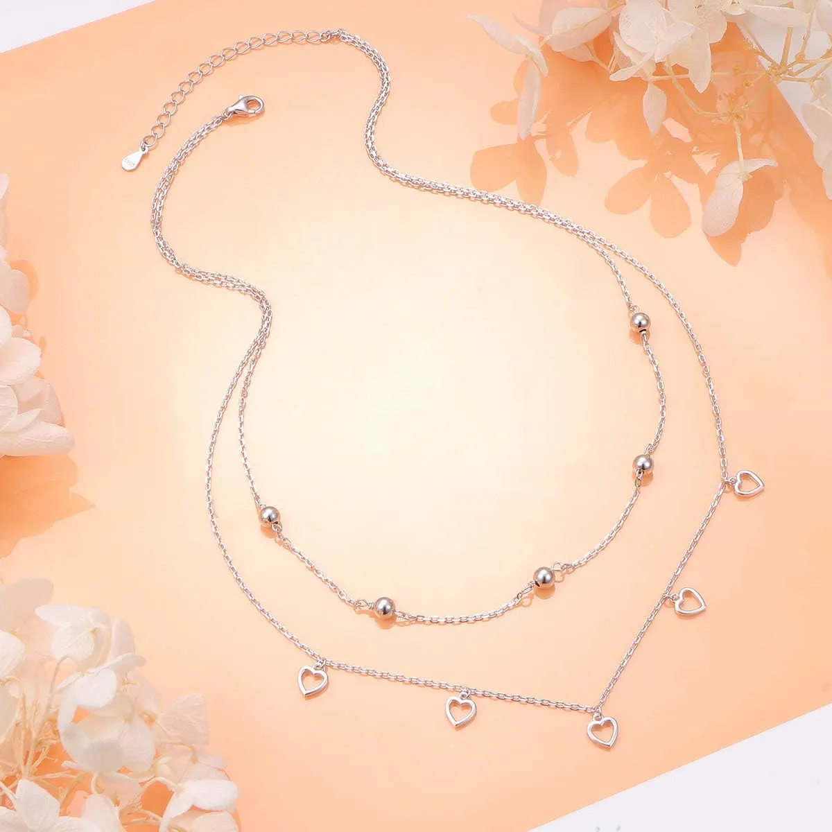 Layered Necklaces for Women S925 Sterling Silver Chokers Necklace for Women Circle/Heart/Double Circle/Cross/Star/Evil Eye Necklace Handmade Bead Necklace Adjustable