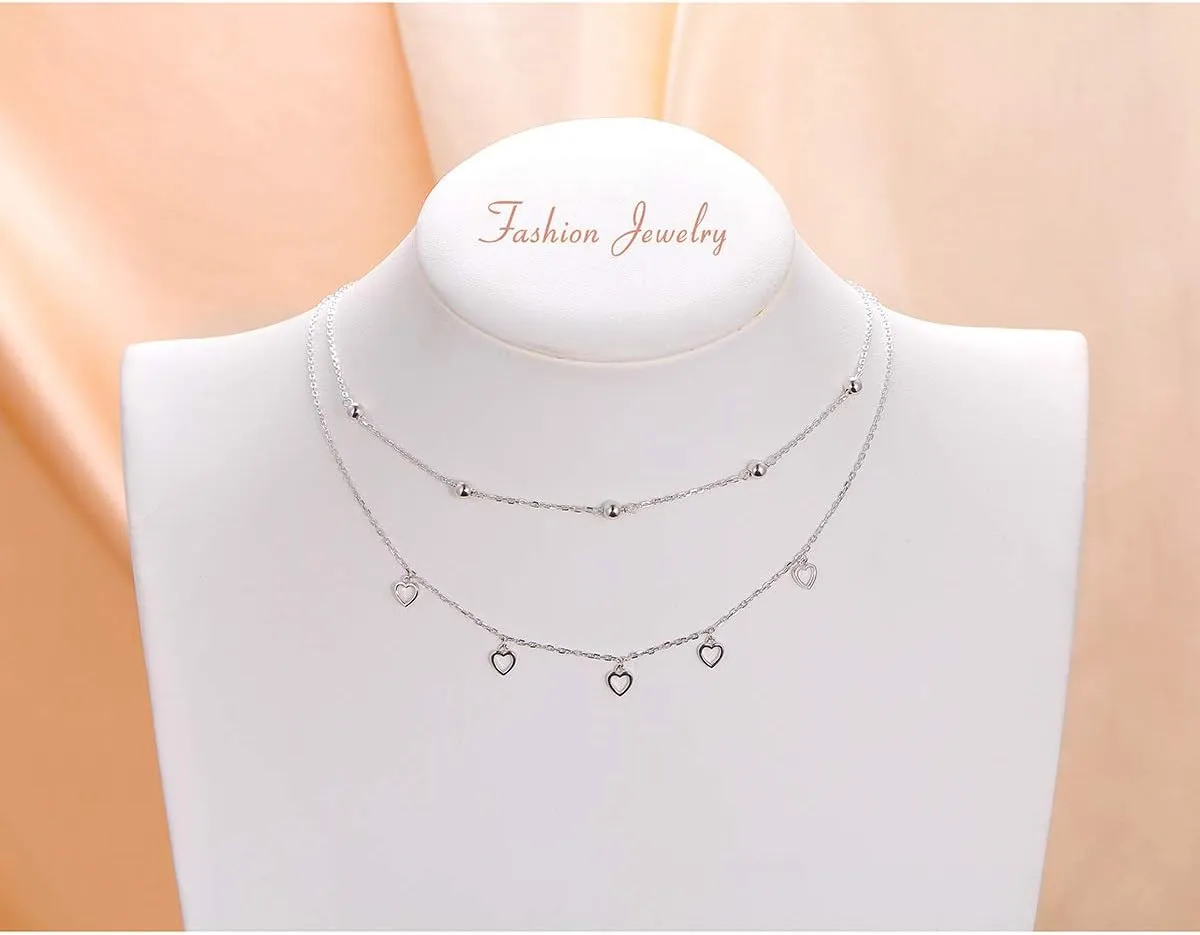 Layered Necklaces for Women S925 Sterling Silver Chokers Necklace for Women Circle/Heart/Double Circle/Cross/Star/Evil Eye Necklace Handmade Bead Necklace Adjustable