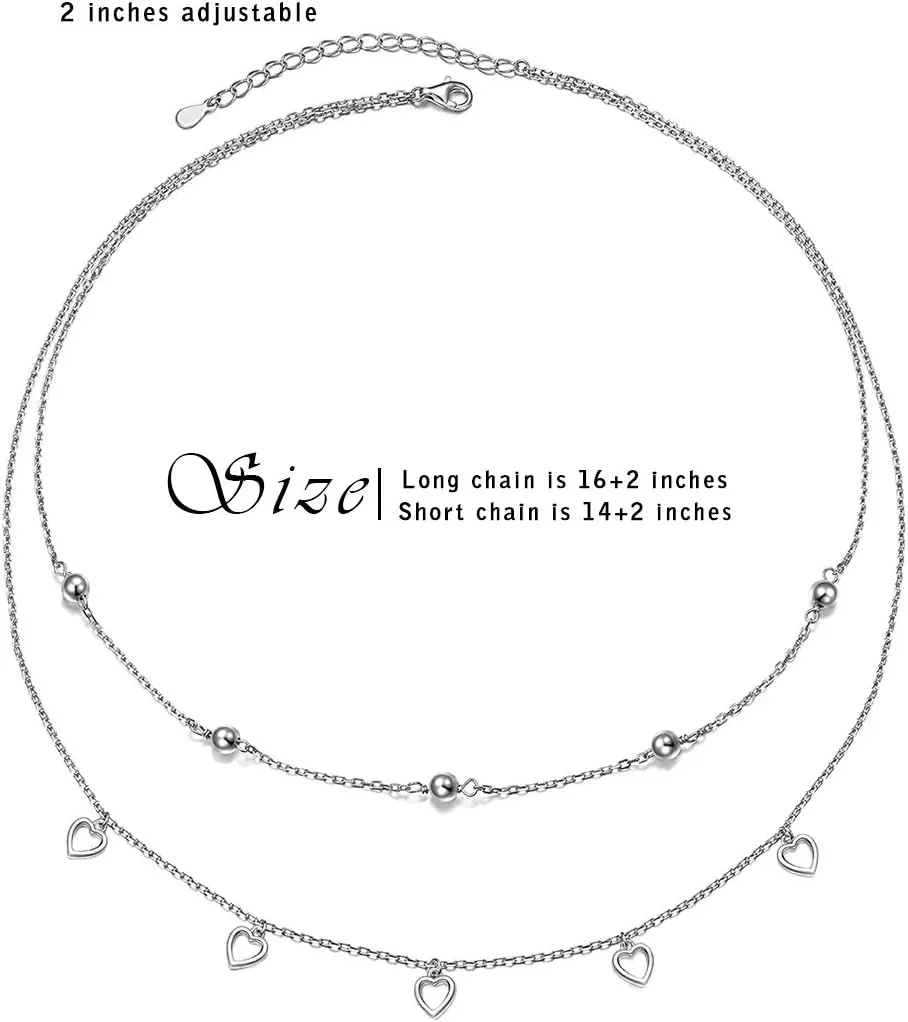 Layered Necklaces for Women S925 Sterling Silver Chokers Necklace for Women Circle/Heart/Double Circle/Cross/Star/Evil Eye Necklace Handmade Bead Necklace Adjustable