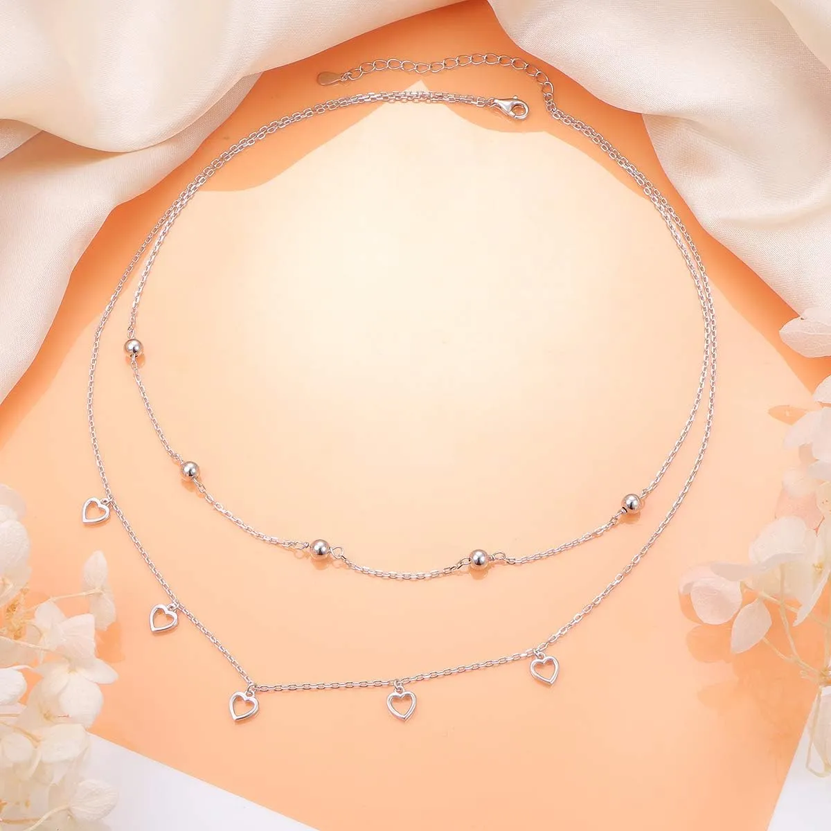 Layered Necklaces for Women S925 Sterling Silver Chokers Necklace for Women Circle/Heart/Double Circle/Cross/Star/Evil Eye Necklace Handmade Bead Necklace Adjustable