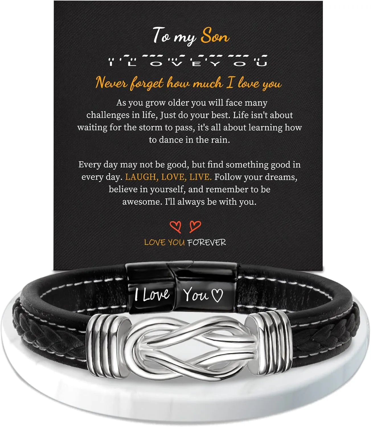 Leather Bracelets for Men I Love You Gifts for Him Father's Day Gifts for Men Bracelet Birthday Gifts for Dad Son Boyfriend Husband Graduation Gifts for Him 2023 Braided Engraved Wedding Anniversary Christmas Jewelry