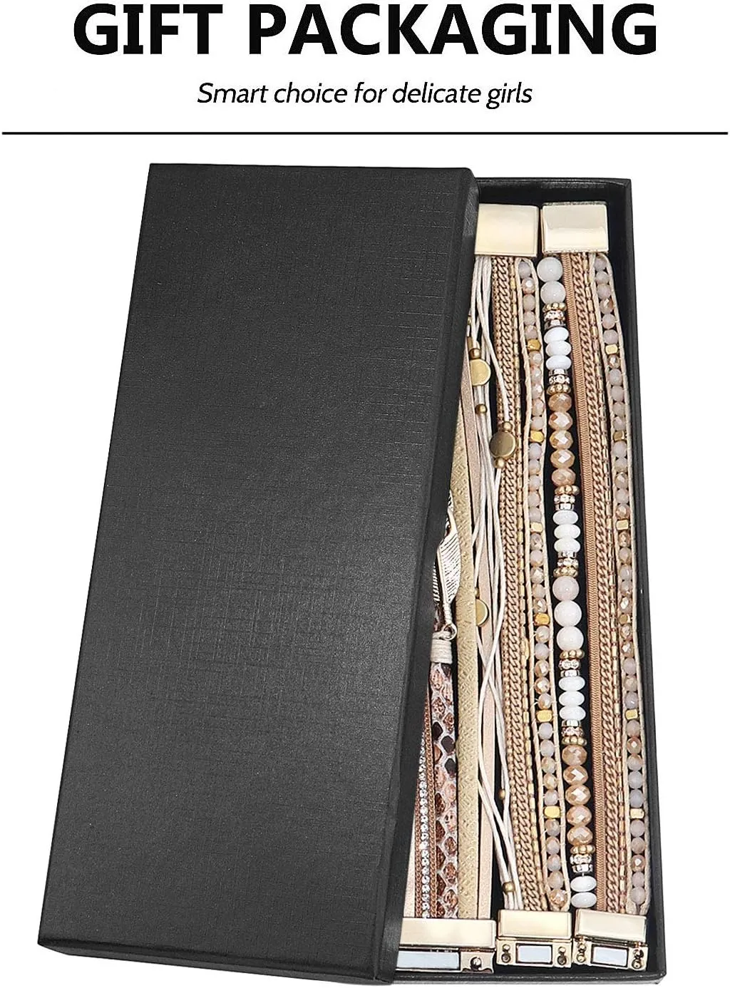 Leather Wrap Bracelet Set 3Pack Wrist Cuff Bracelet for Women Multilayer Magnetic Clasp Bracelet Feather Tree Bead Crystal Bracelet