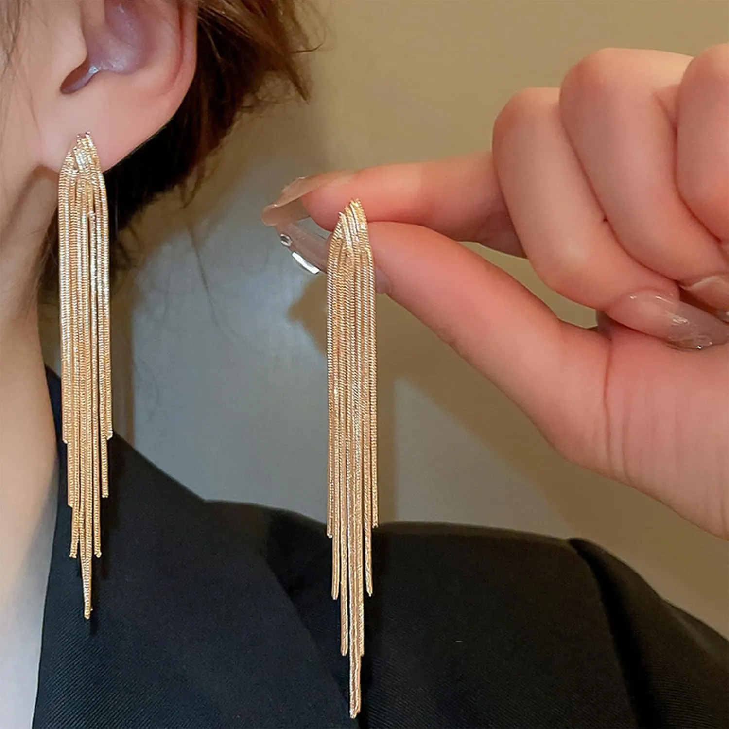 Long Tassel Dangle Drop Earrings for Woman Trendy Prom Earrings Gold Statement Earrings Gold Dangling Earring Wedding Bridesmaid Party Jewelry
