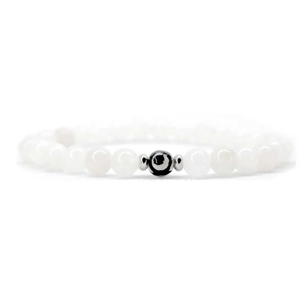 Love & Grace Handmade Evil Eye White Jade Stone Beaded Bracelets - Premium 8mm Beads with Durable Elastic Stretch Wristbands, Vibrating Good Energy, Blessing, Grounding, Power, for Men and Women