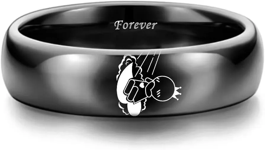 Love You 3000 Couples Ring for Him and Her Captured by Your Love Forever Together Lovers Ring Anniversary Promise Wedding Band Black Stainless Steel Size 5-13