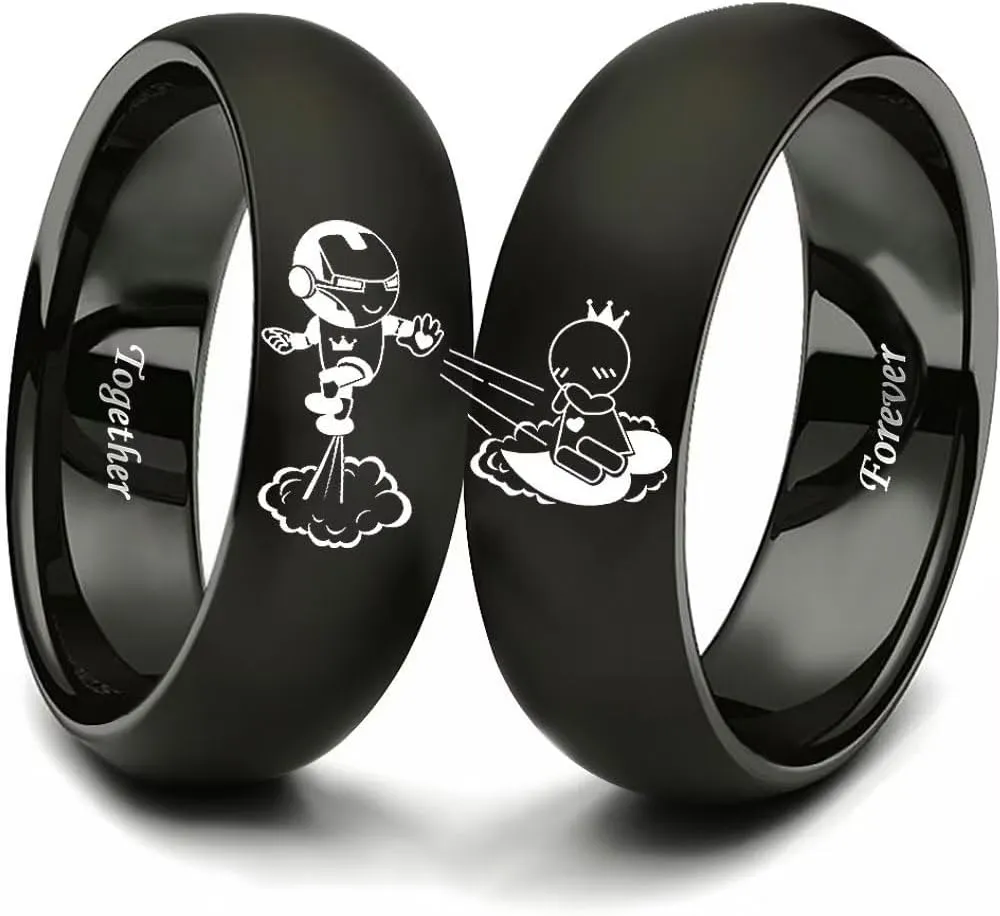 Love You 3000 Couples Ring for Him and Her Captured by Your Love Forever Together Lovers Ring Anniversary Promise Wedding Band Black Stainless Steel Size 5-13