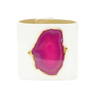 LOVED CUFF - MOONSTONE WHITE LEATHER WITH PINK AGATE  M.1.03.005.2200