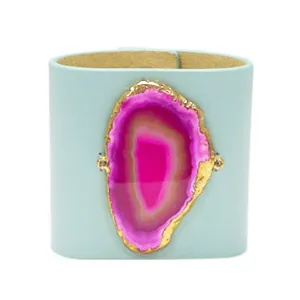 LOVED CUFF - MOONSTONE WHITE LEATHER WITH PINK AGATE  S.1.02.005.1077