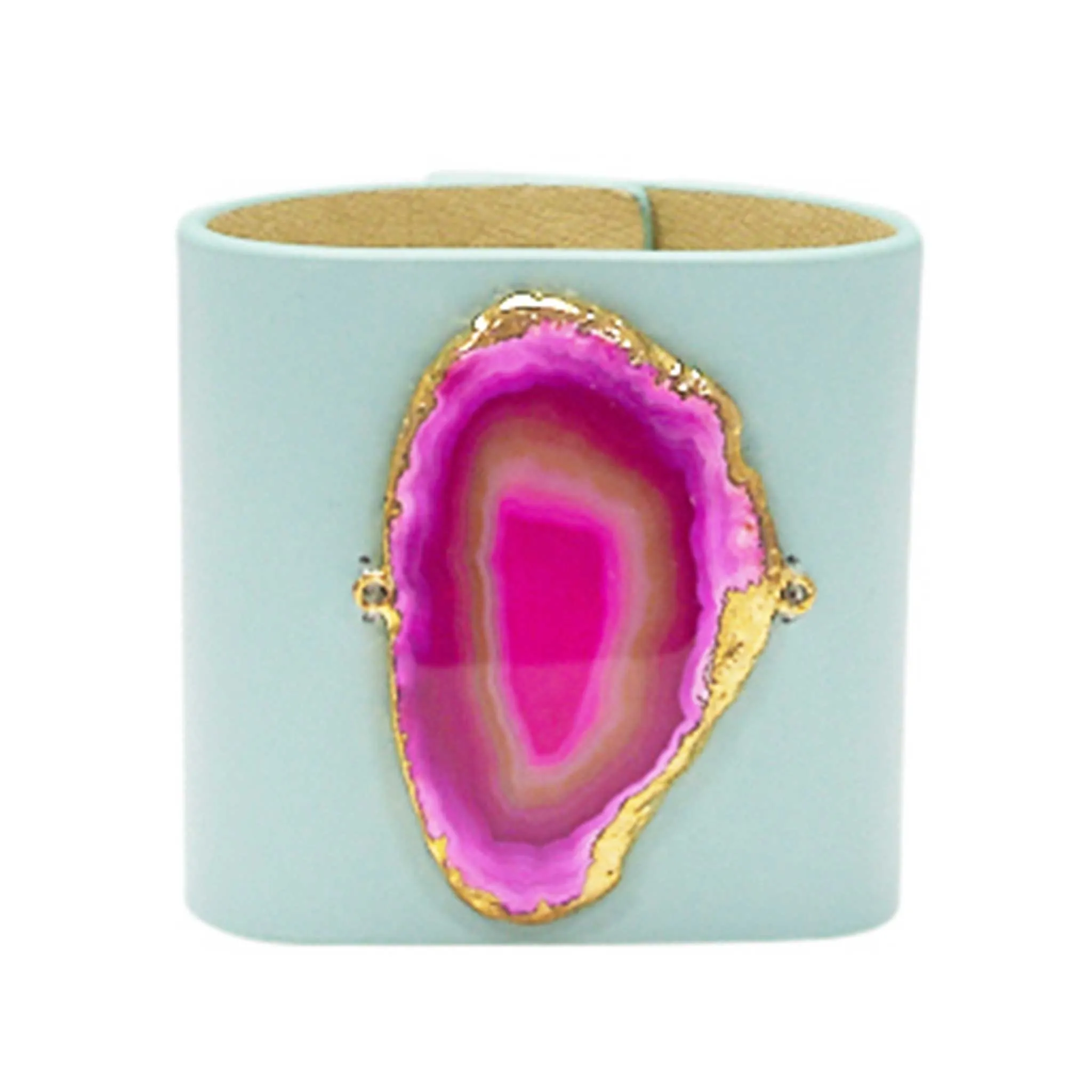 LOVED CUFF - MOONSTONE WHITE LEATHER WITH PINK AGATE  S.1.02.005.1077